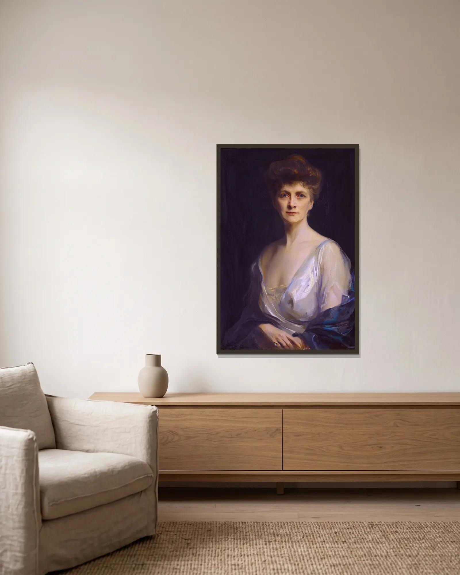 Mrs John W Davis, Née Ellen G Bassel av Philip Alexius de László inramad på en vägg