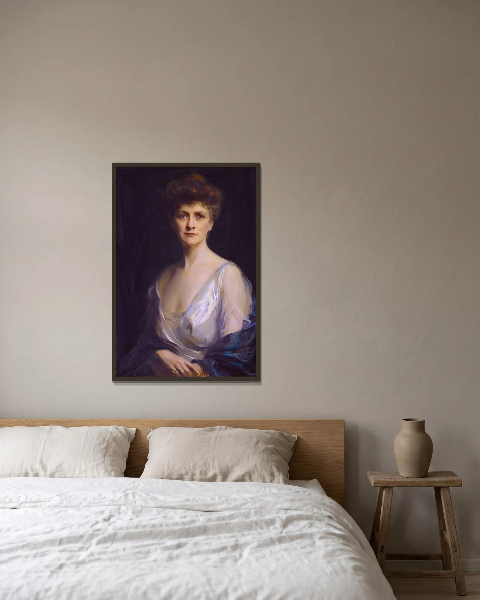 Mrs John W Davis, Née Ellen G Bassel av Philip Alexius de László inramad på en vägg