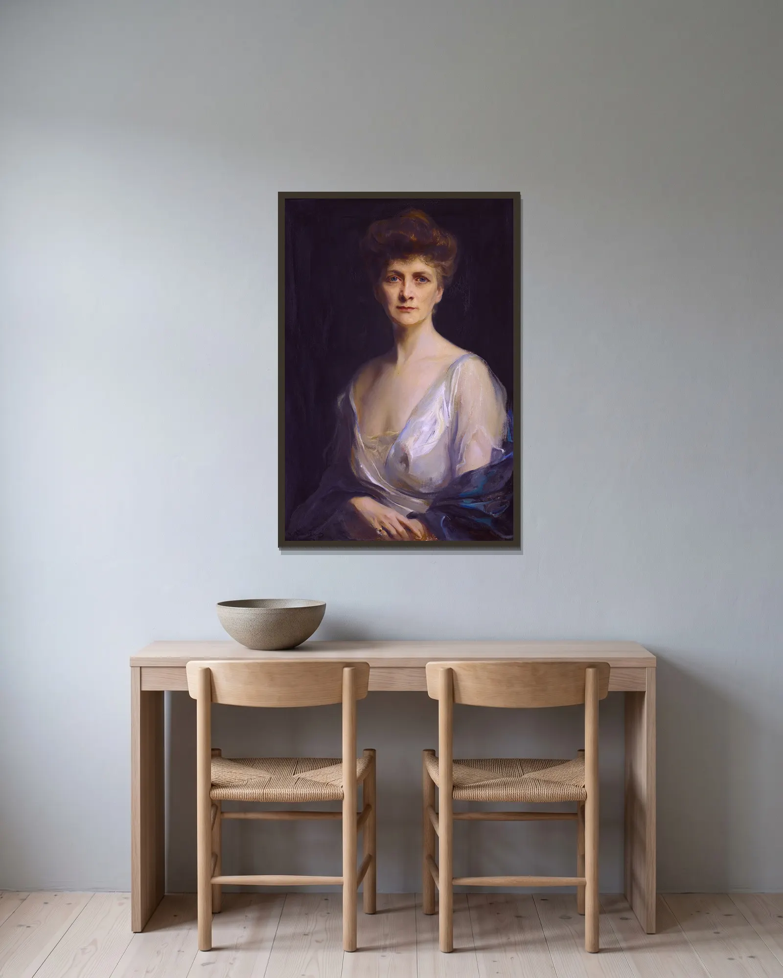 Mrs John W Davis, Née Ellen G Bassel av Philip Alexius de László inramad på en vägg