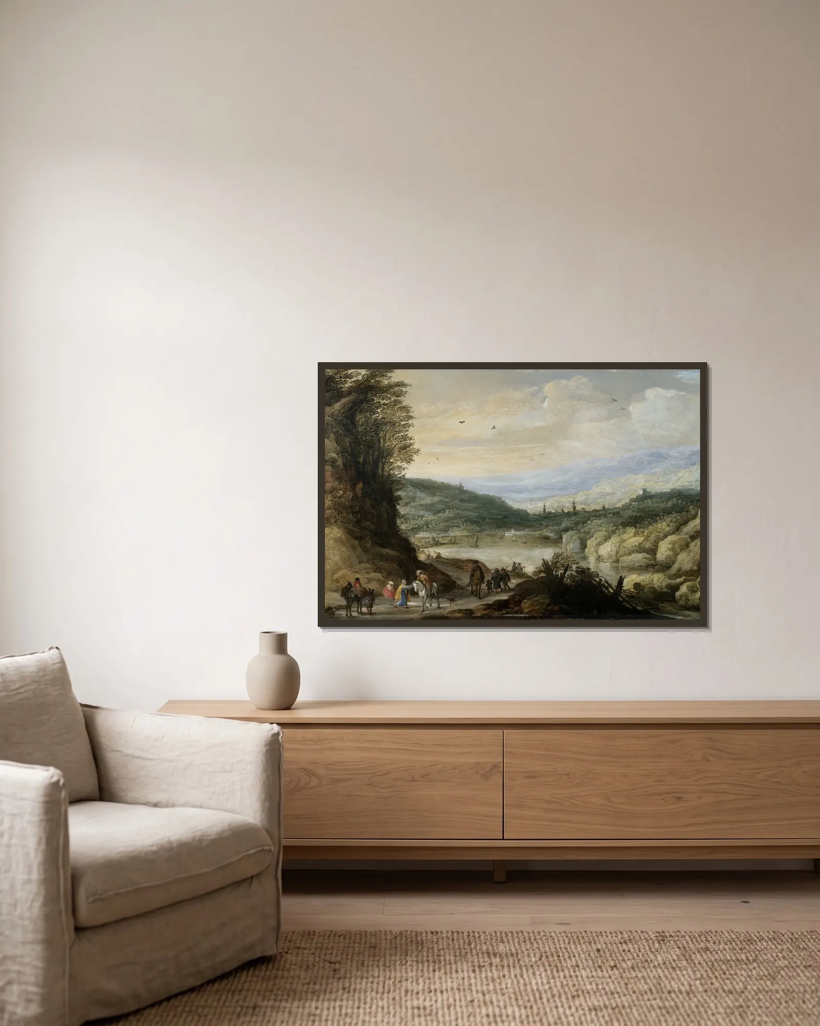 Landscape av Joos de Momper inramad på en vägg