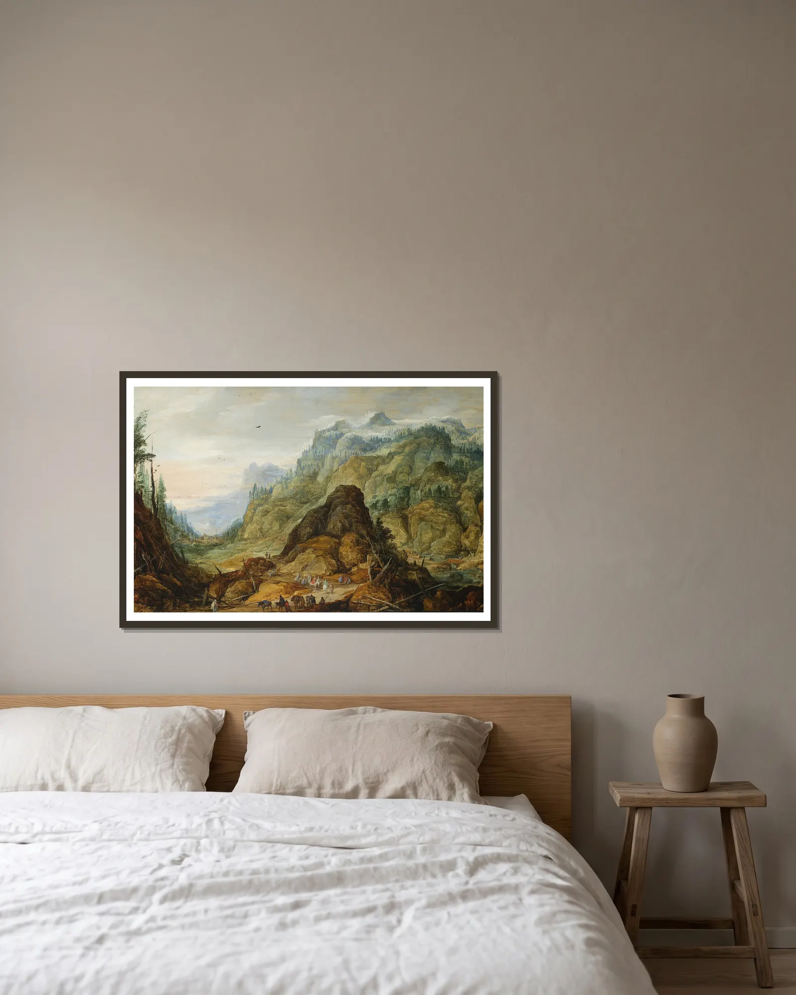 Mountain landscape with a caravan av Joos de Momper inramad på en vägg