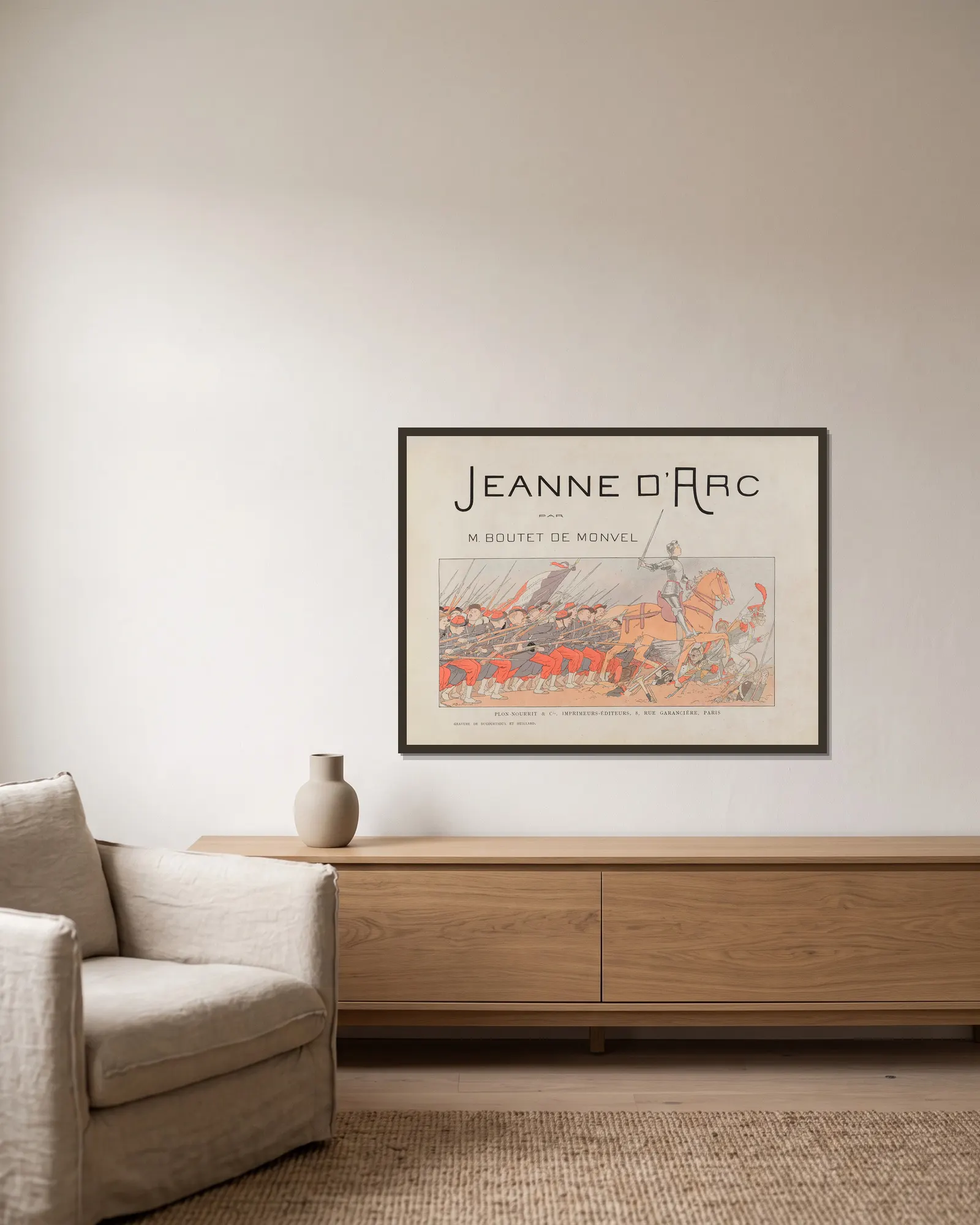 Jeanne d’Arc Pl.01 av Louis Maurice Boutet de Monvel inramad på en vägg