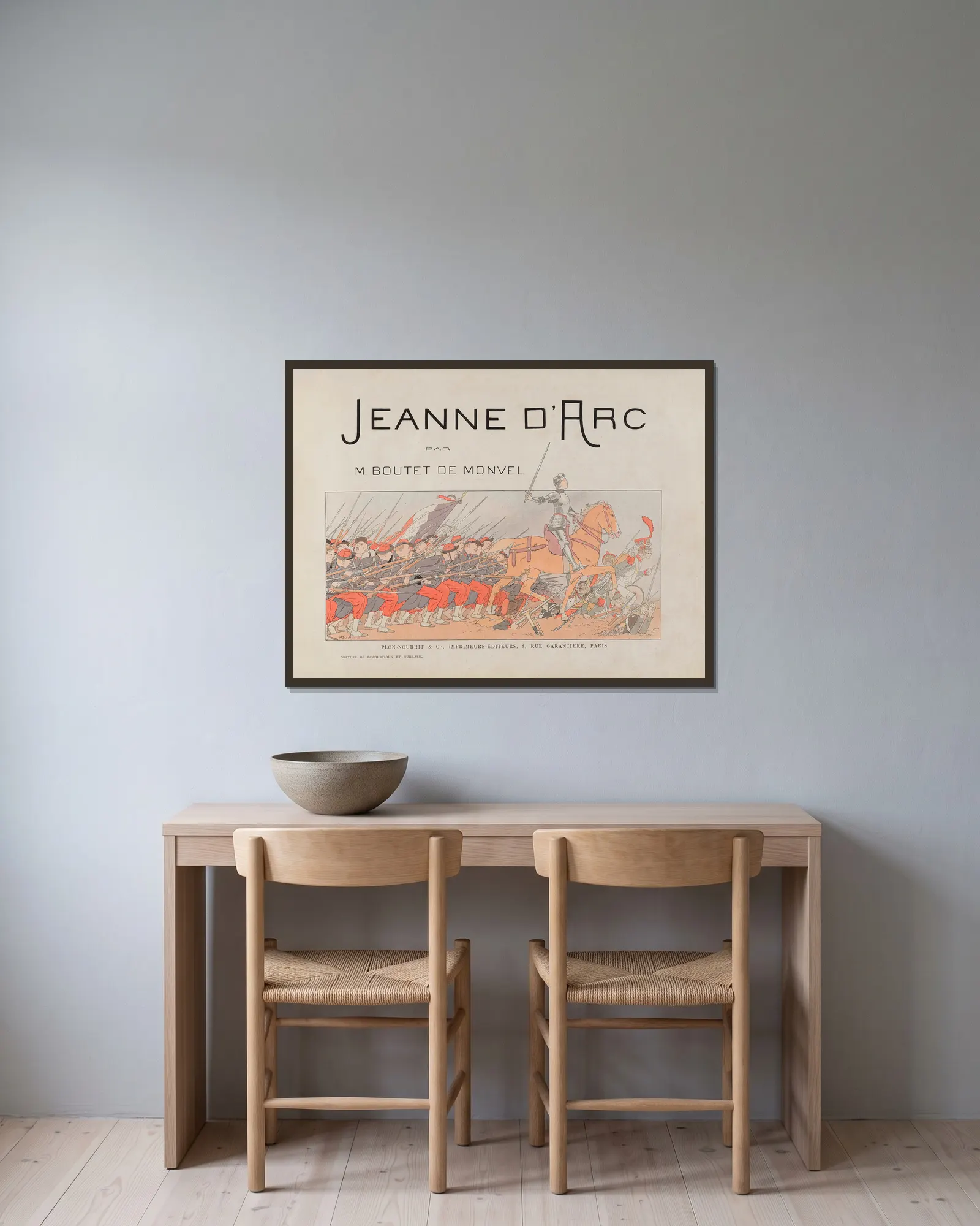 Jeanne d’Arc Pl.01 av Louis Maurice Boutet de Monvel inramad på en vägg