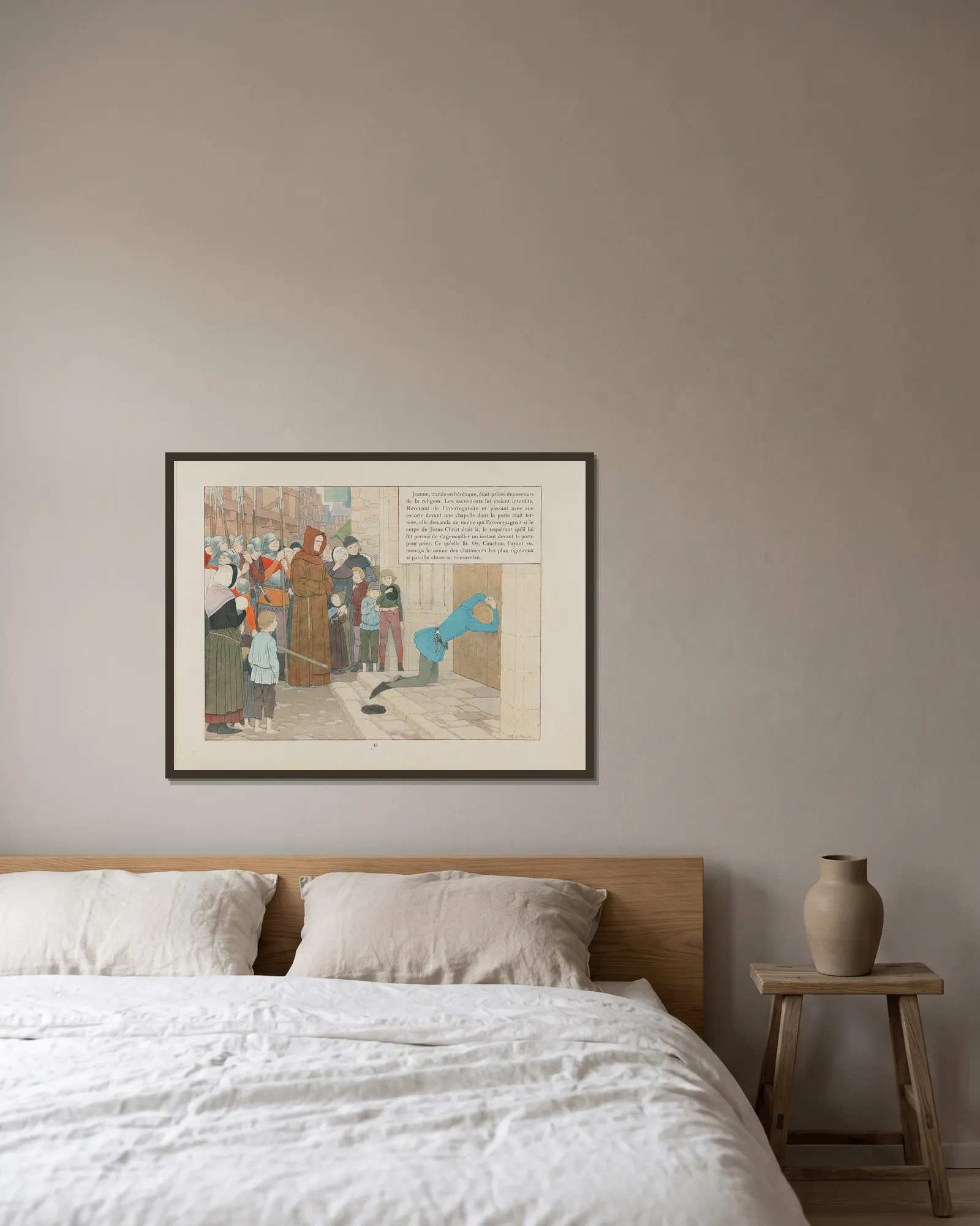 Jeanne d’Arc Pl.40 av Louis Maurice Boutet de Monvel inramad på en vägg