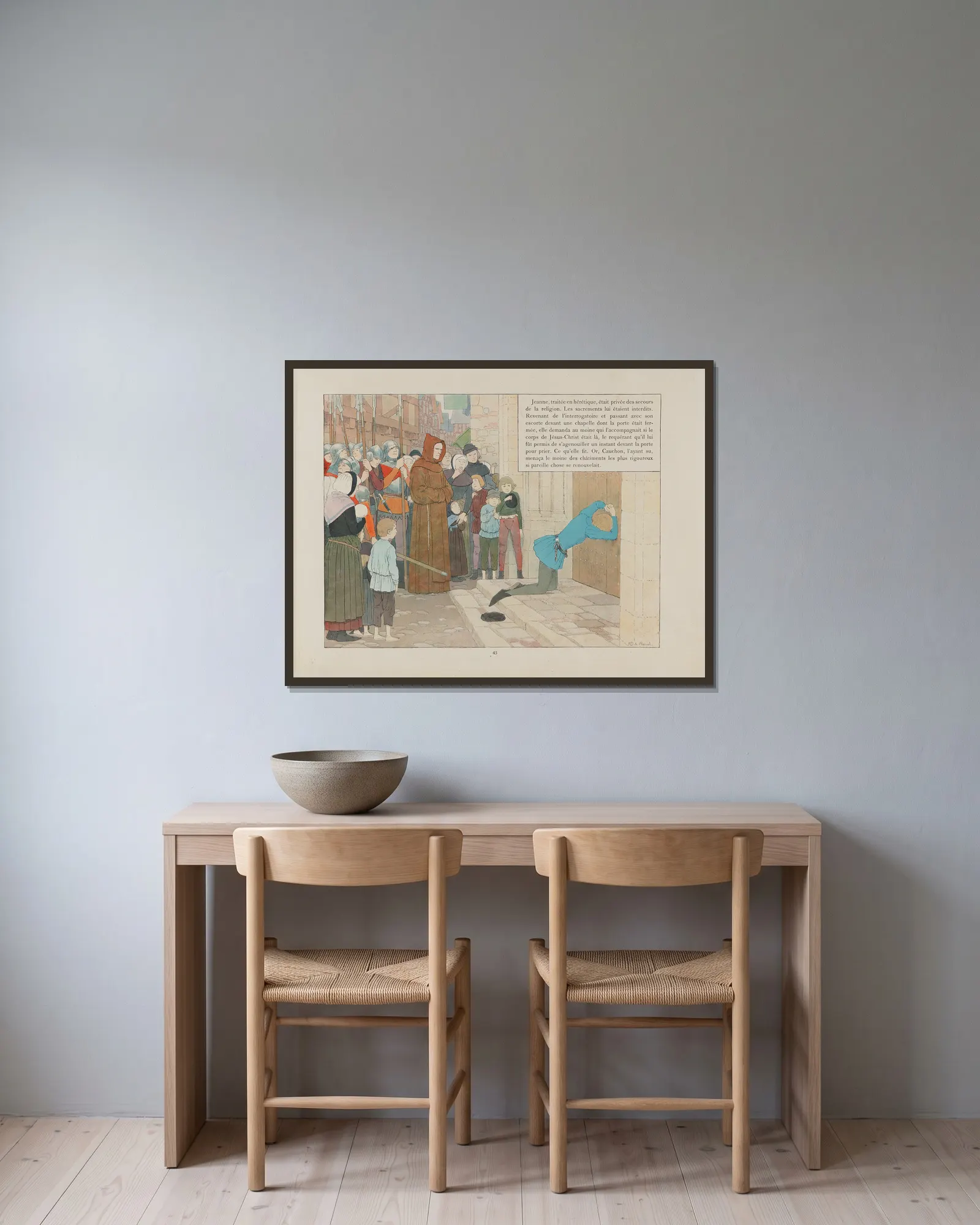 Jeanne d’Arc Pl.40 av Louis Maurice Boutet de Monvel inramad på en vägg