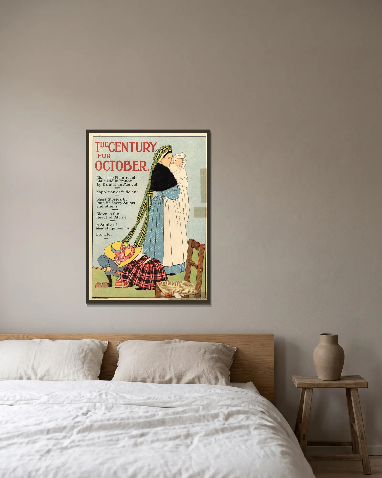 The Century For October av Louis Maurice Boutet de Monvel inramad på en vägg
