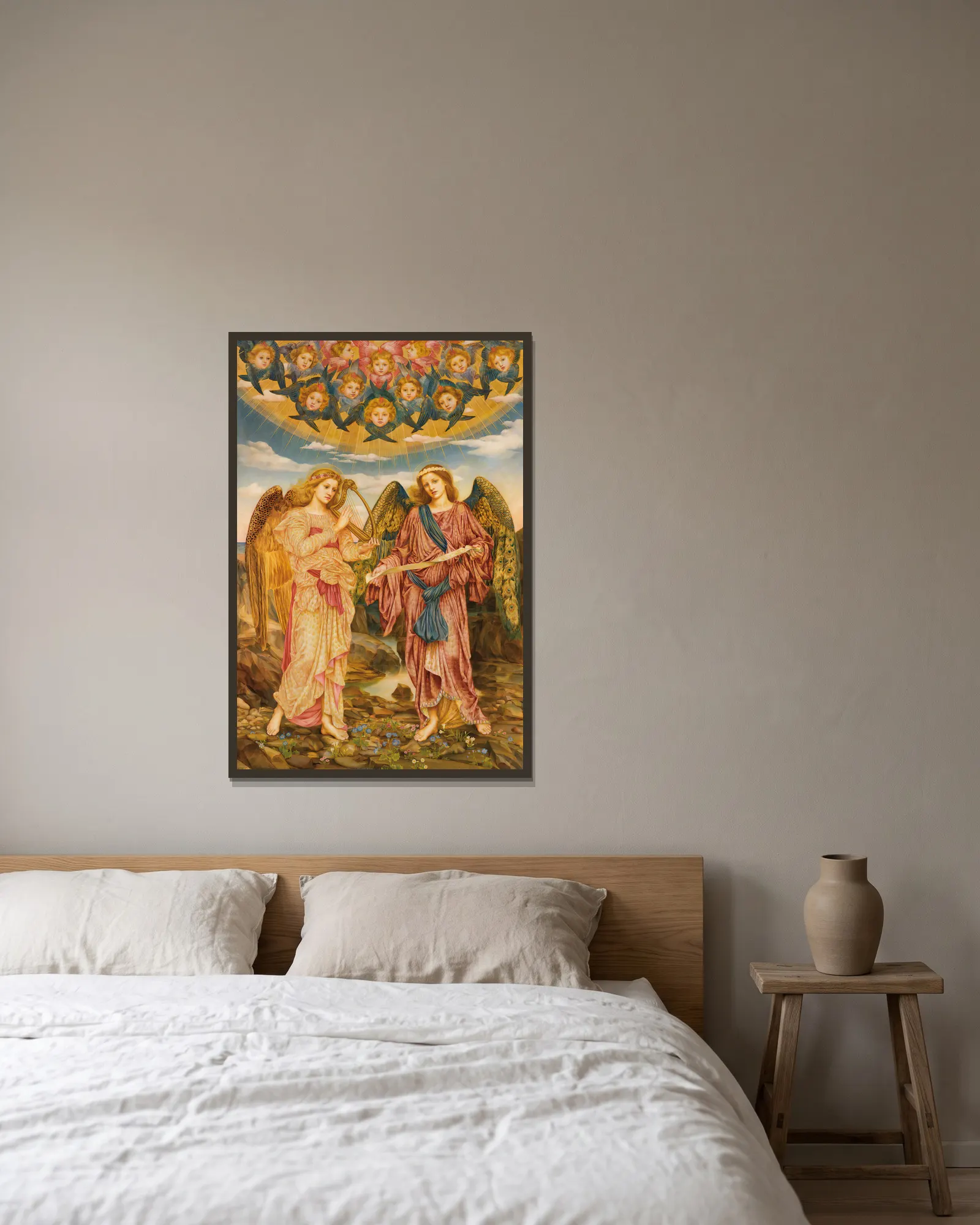 Gloria in Excelsis av Evelyn De Morgan inramad på en vägg