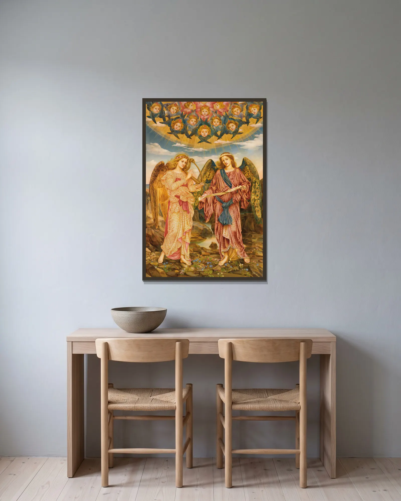Gloria in Excelsis av Evelyn De Morgan inramad på en vägg
