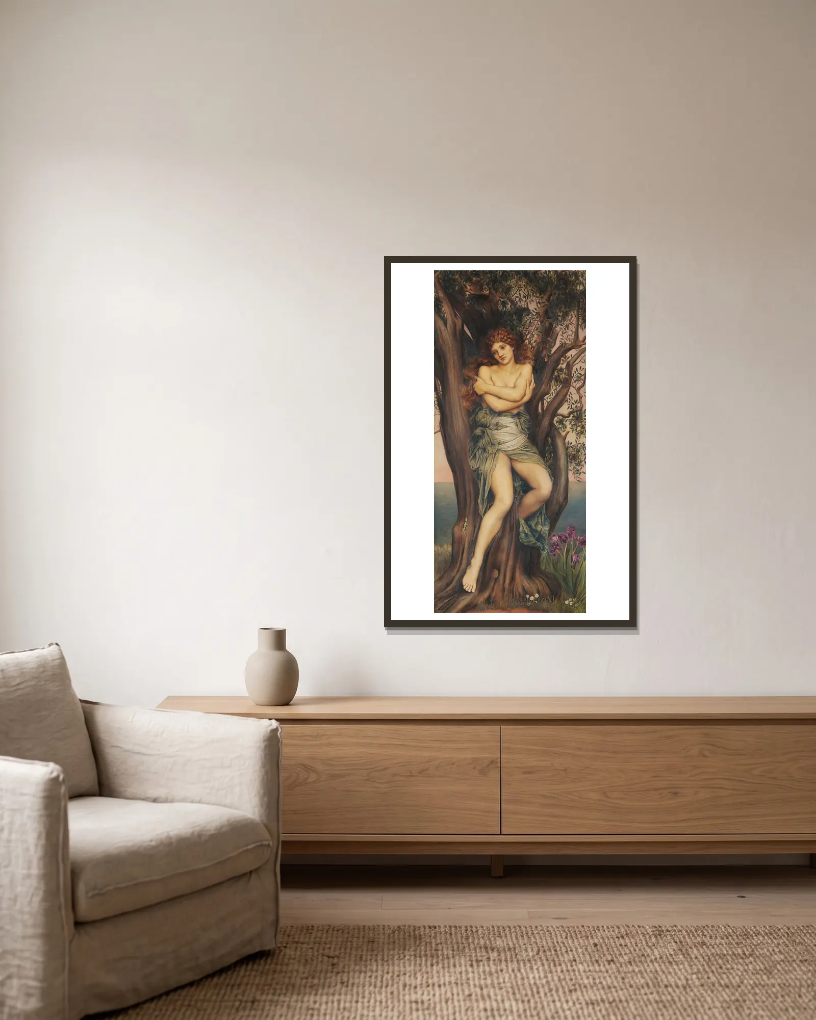 The Dryad av Evelyn De Morgan inramad på en vägg
