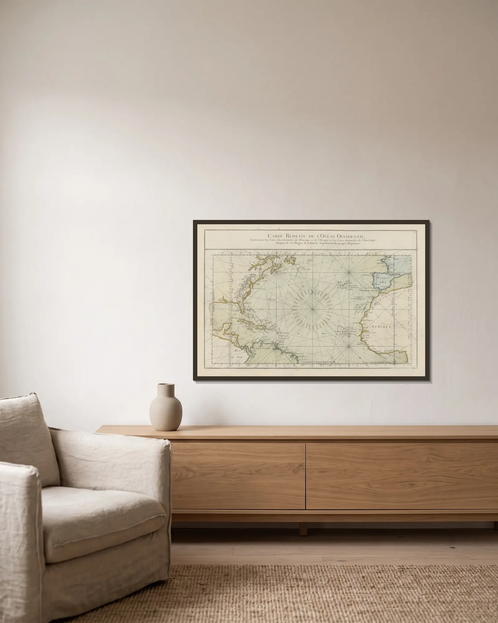 Carte réduite de l’Océan occidental av Claude Buy de Mornas inramad på en vägg