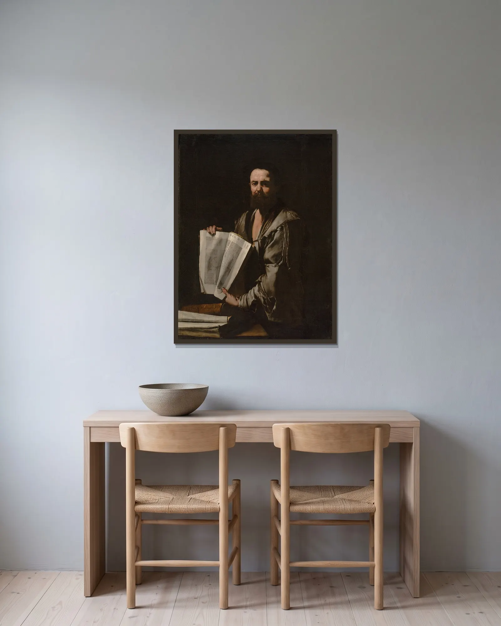 Euclid av Jusepe de Ribera inramad på en vägg