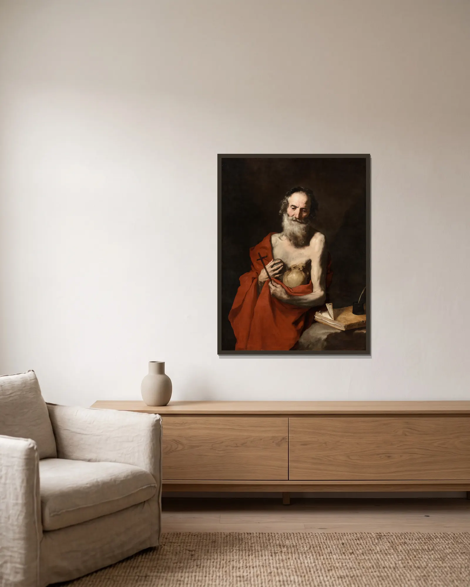 Saint Jerome av Jusepe de Ribera inramad på en vägg