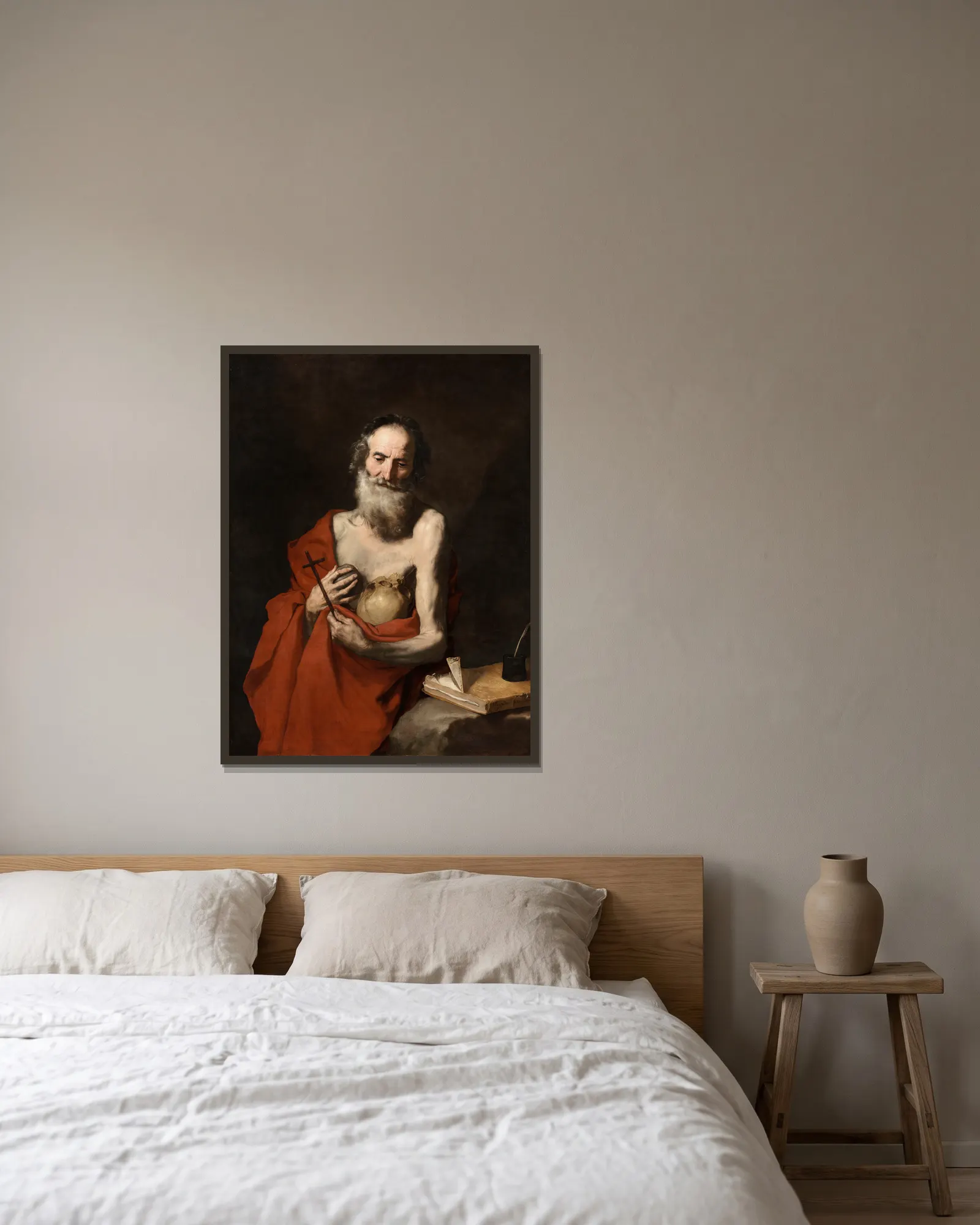 Saint Jerome av Jusepe de Ribera inramad på en vägg