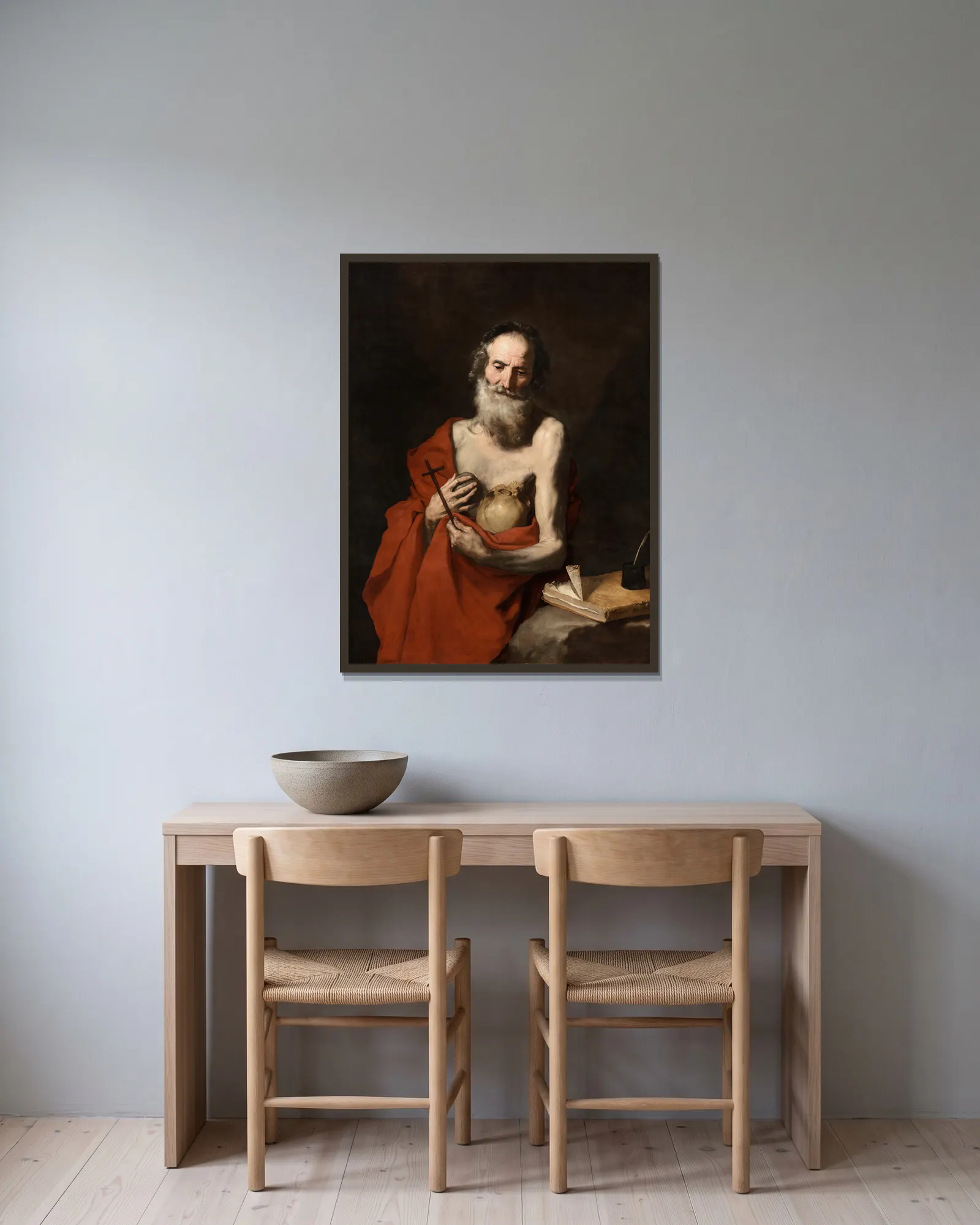 Saint Jerome av Jusepe de Ribera inramad på en vägg