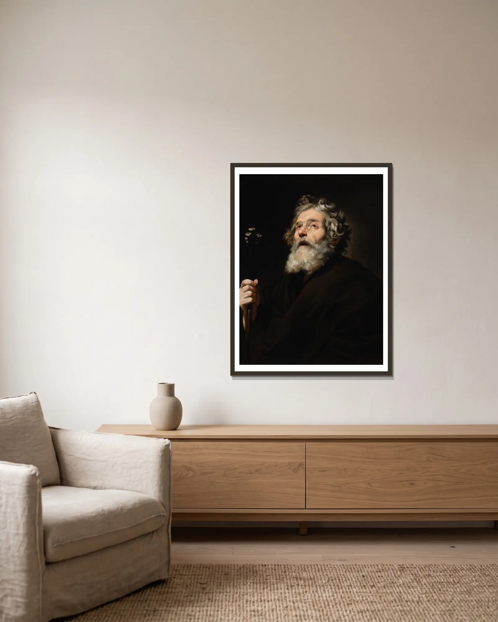 Saint Joseph av Jusepe de Ribera inramad på en vägg
