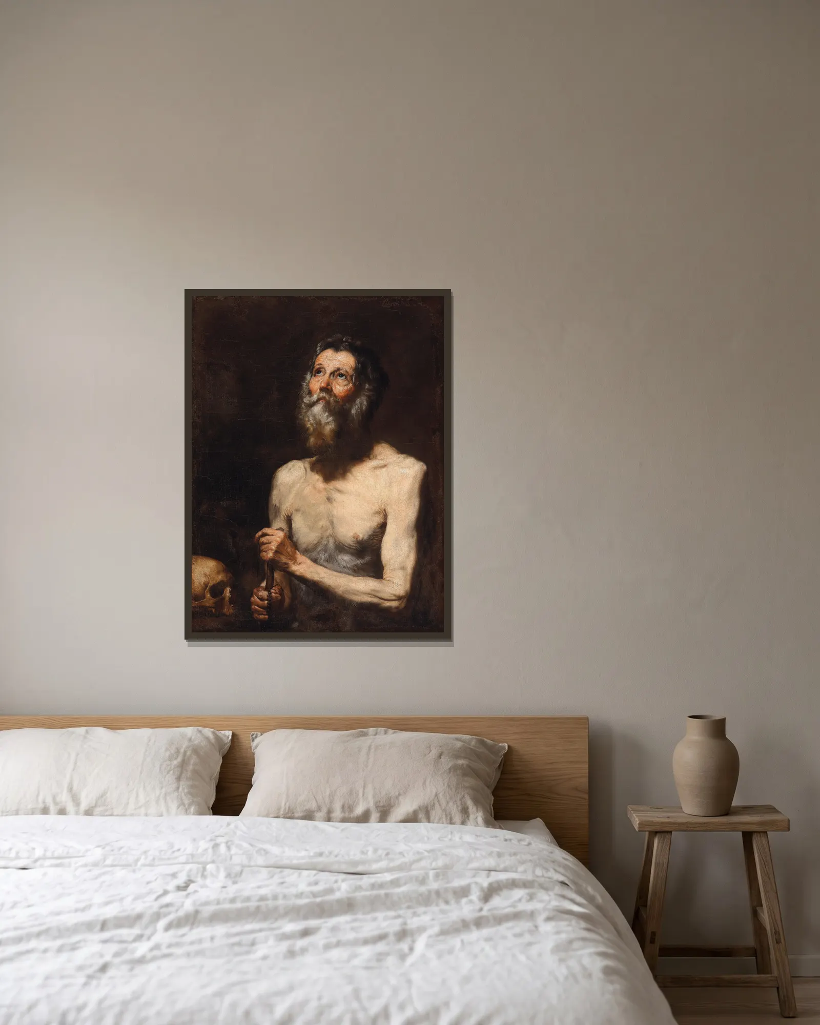 Saint Onuphrius av Jusepe de Ribera inramad på en vägg