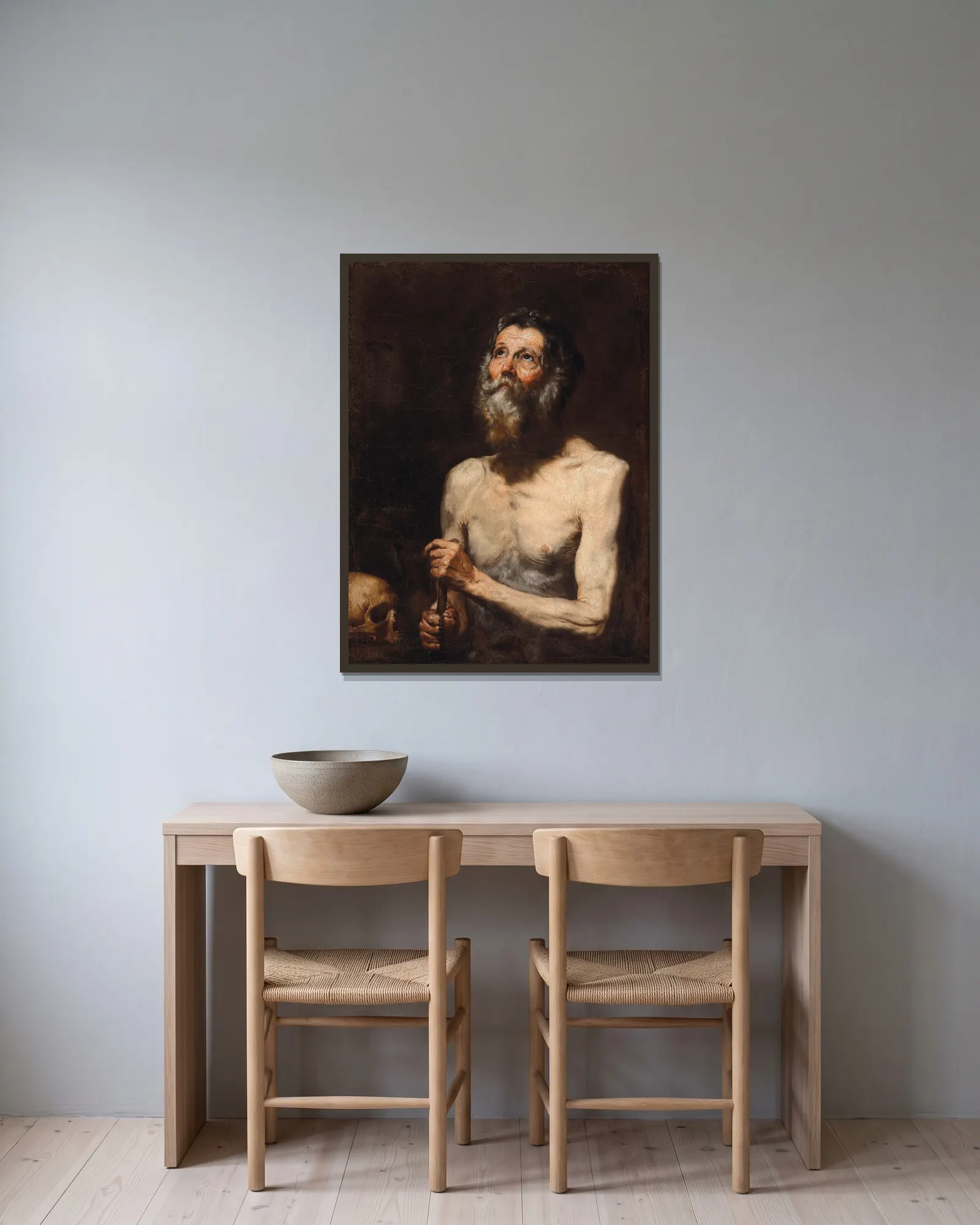 Saint Onuphrius av Jusepe de Ribera inramad på en vägg