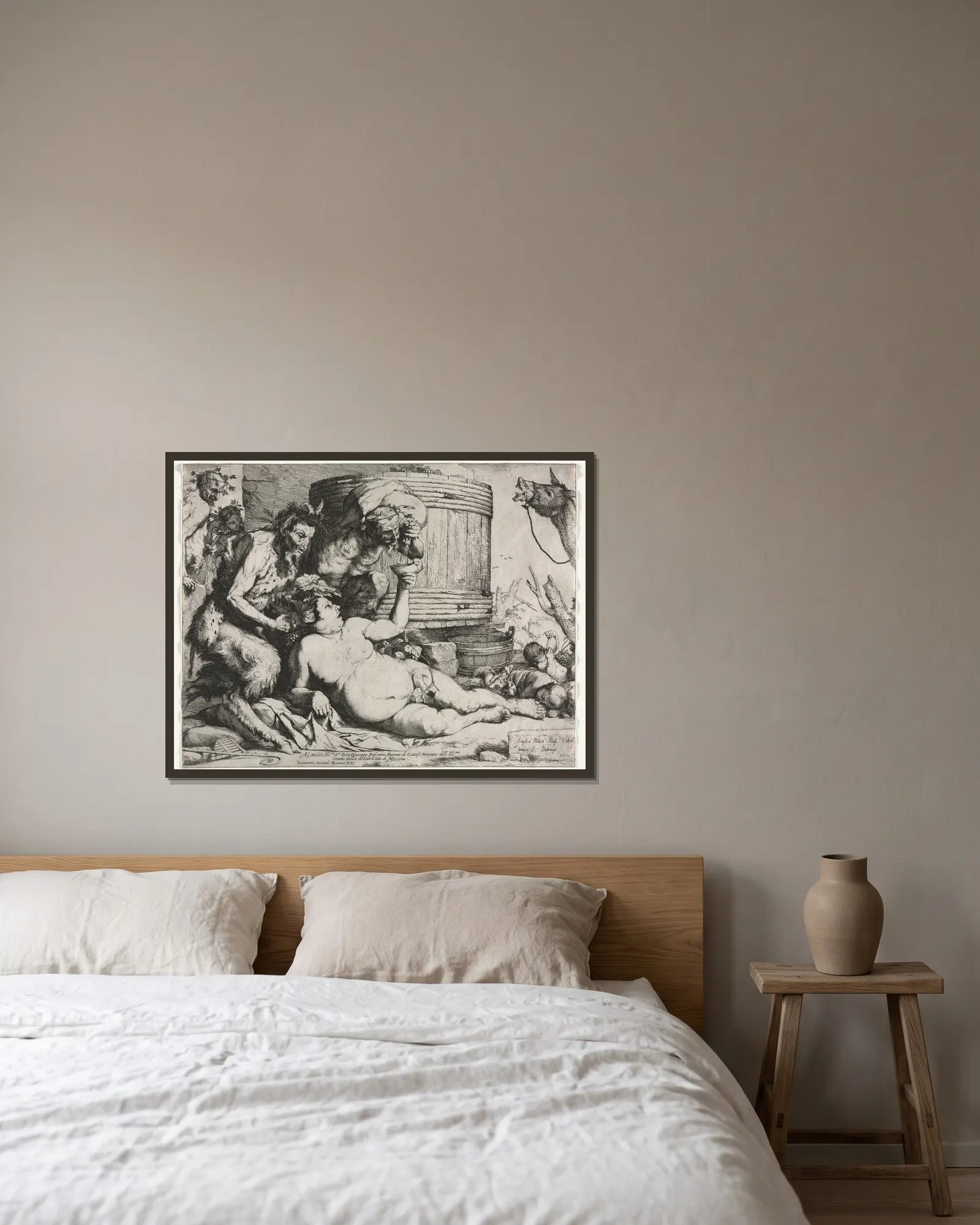 Silenus av Jusepe de Ribera inramad på en vägg