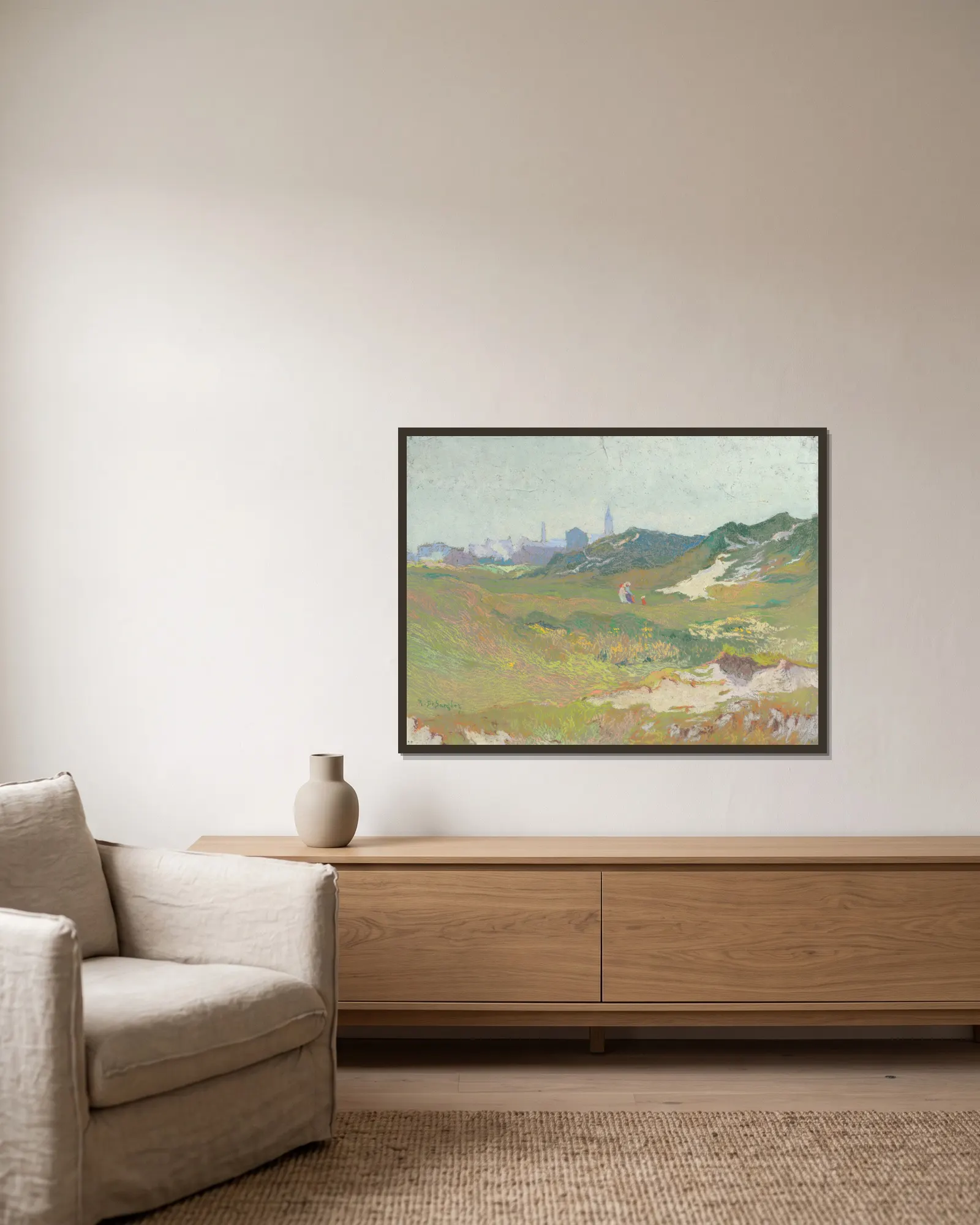 Dunes (20th century) av Rodolphe De Saegher inramad på en vägg