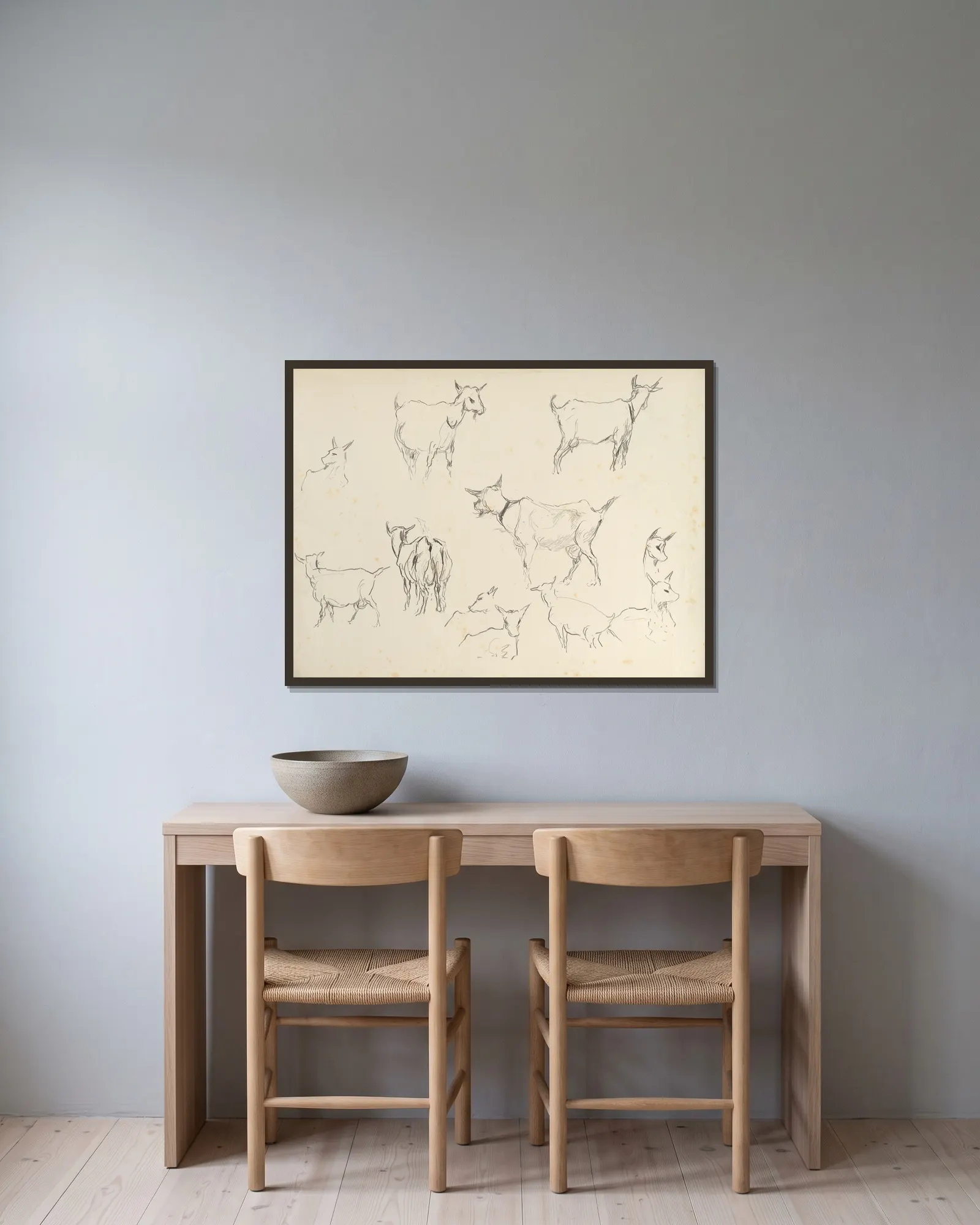 Goats (study) (20th century) av Rodolphe De Saegher inramad på en vägg