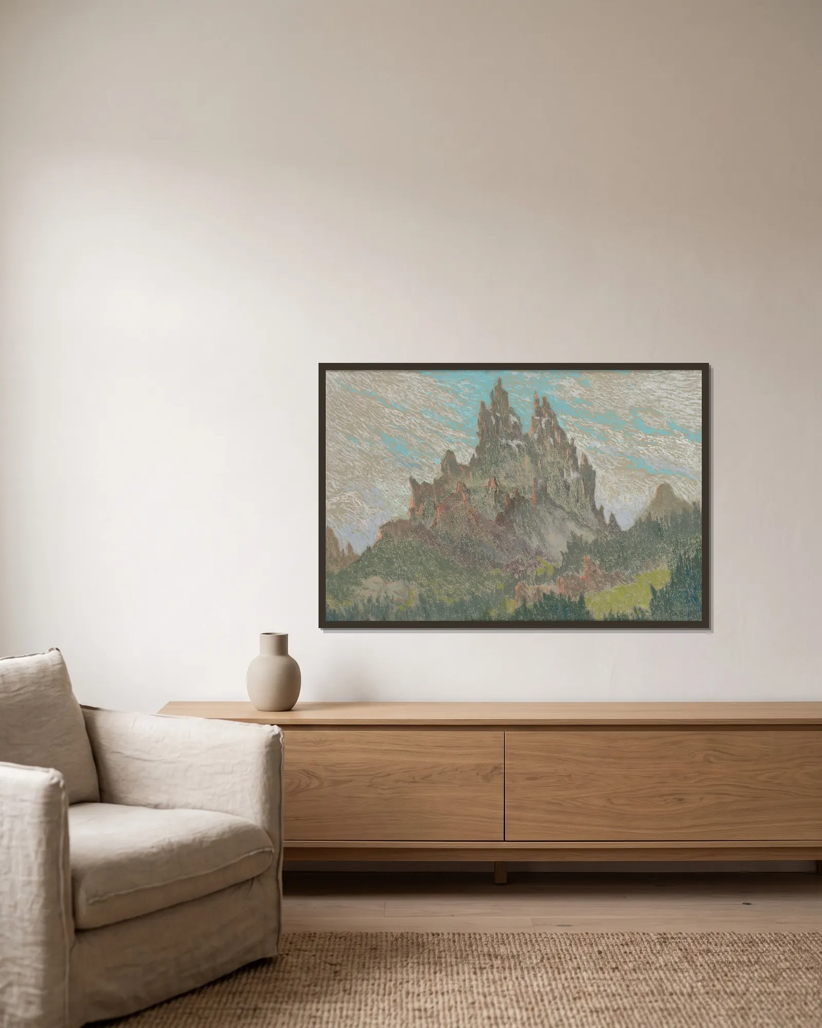 Mountainous Landscape (20th century) av Rodolphe De Saegher inramad på en vägg