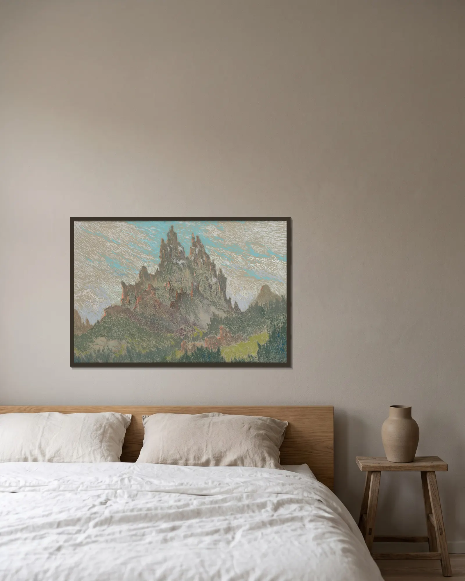 Mountainous Landscape (20th century) av Rodolphe De Saegher inramad på en vägg