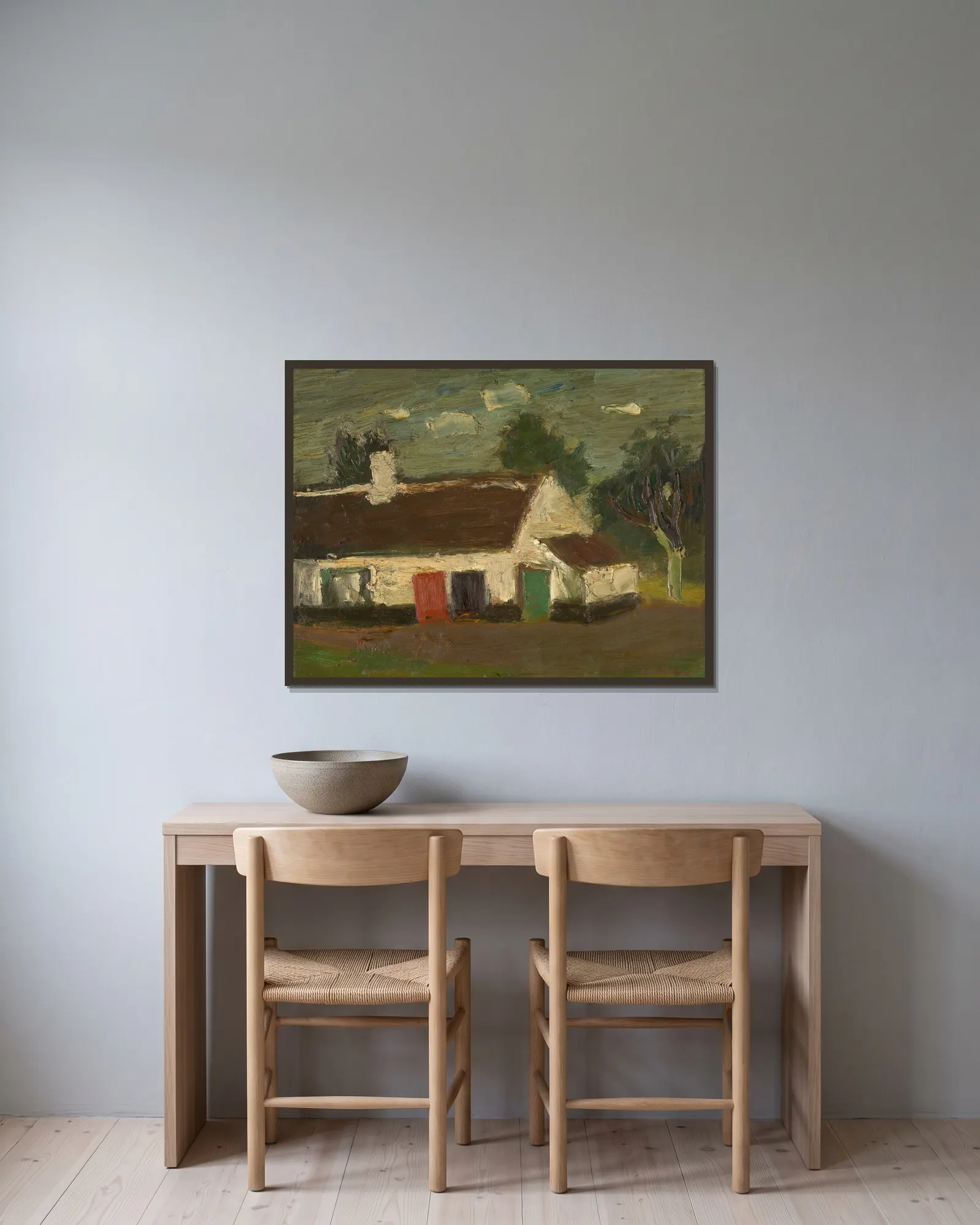 Farm av Gustave De Smet inramad på en vägg
