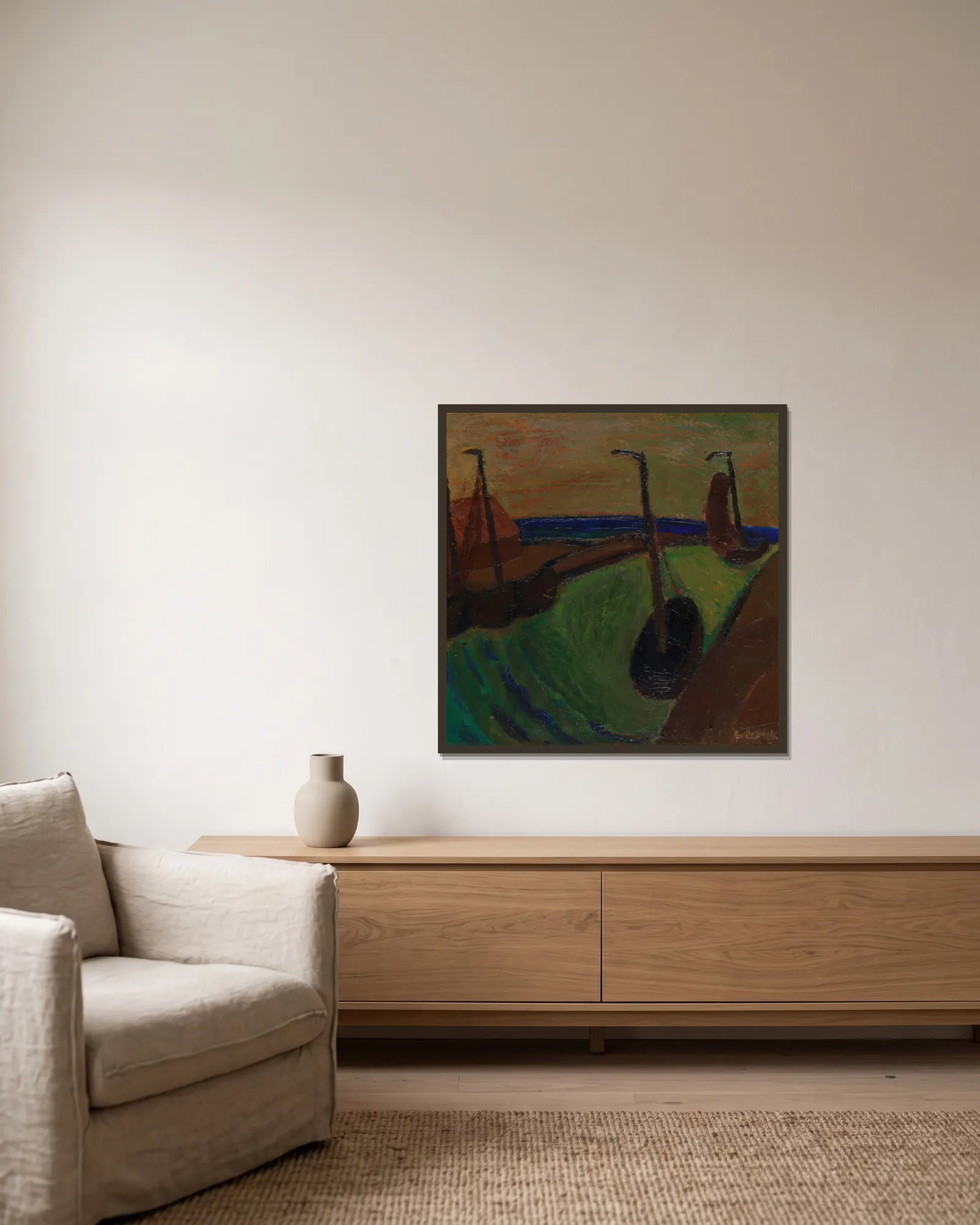 Harbour View av Gustave De Smet inramad på en vägg