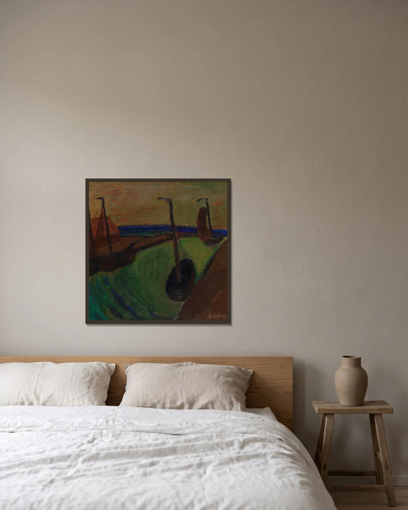 Harbour View av Gustave De Smet inramad på en vägg