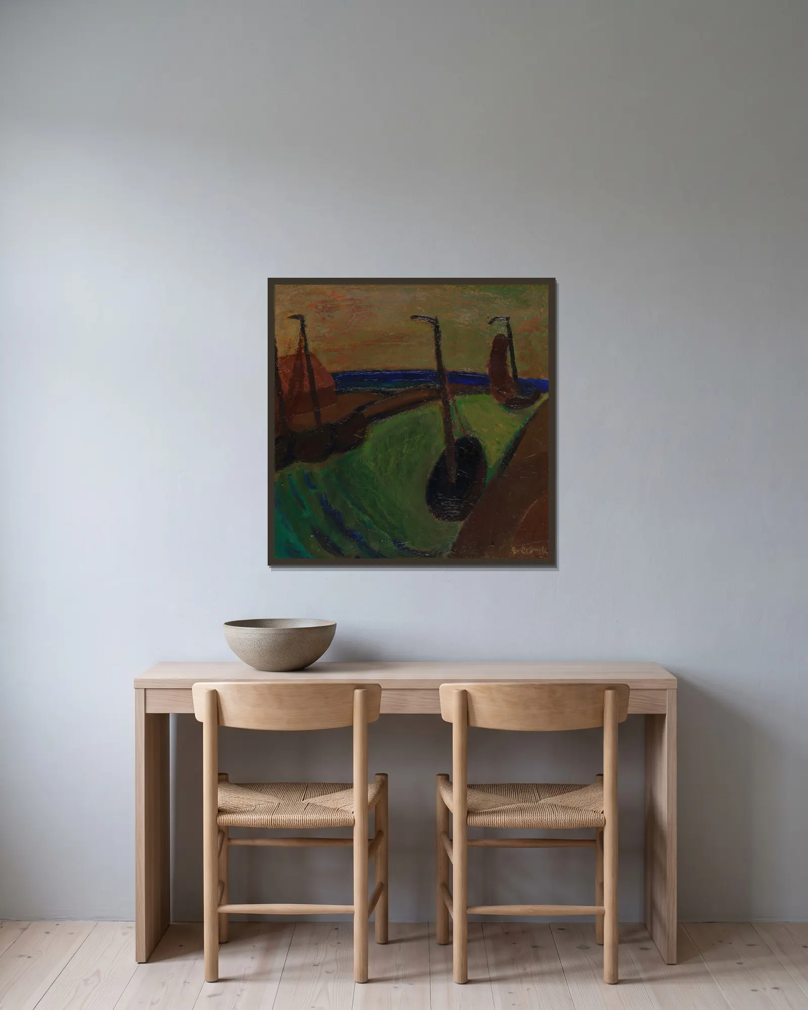 Harbour View av Gustave De Smet inramad på en vägg