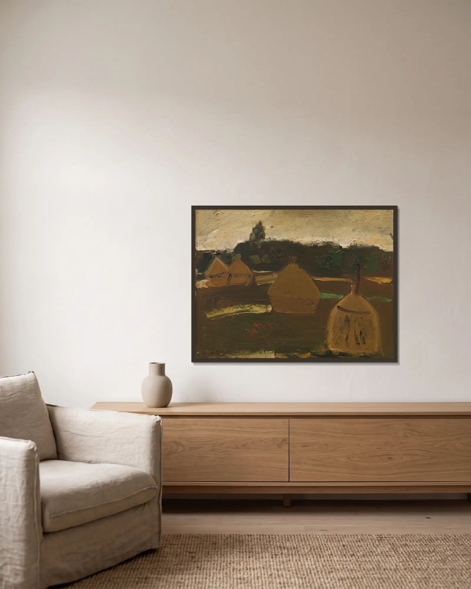 Haystacks av Gustave De Smet inramad på en vägg
