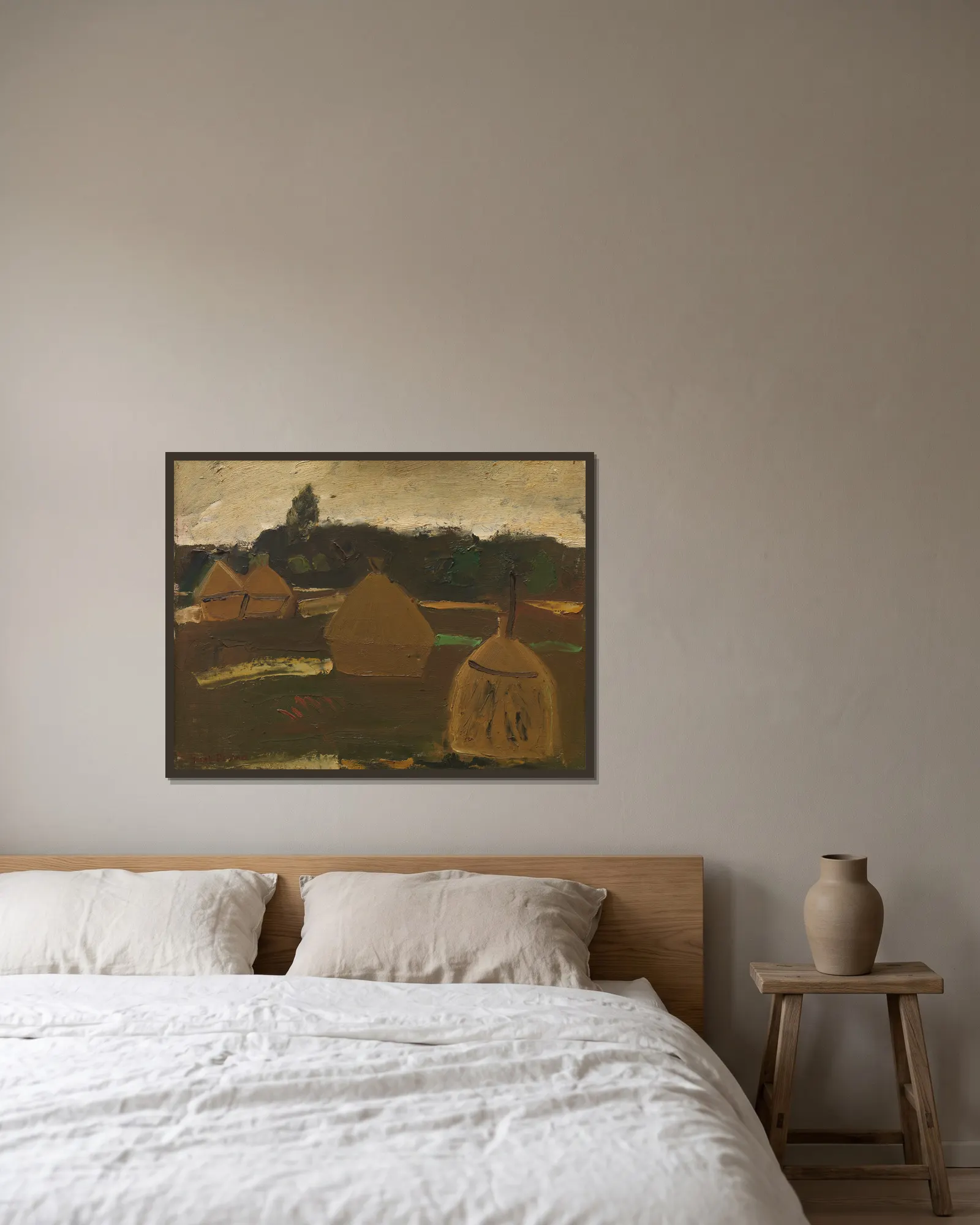 Haystacks av Gustave De Smet inramad på en vägg