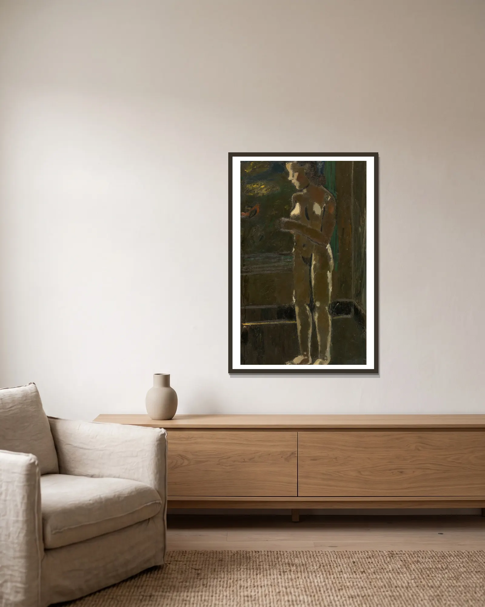 Standing Nude av Gustave De Smet inramad på en vägg
