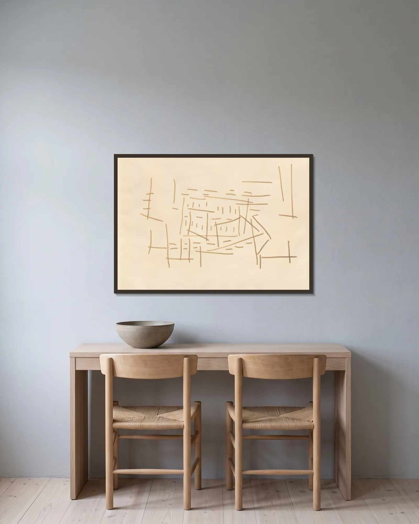 Composition av Nicolas De Staël inramad på en vägg