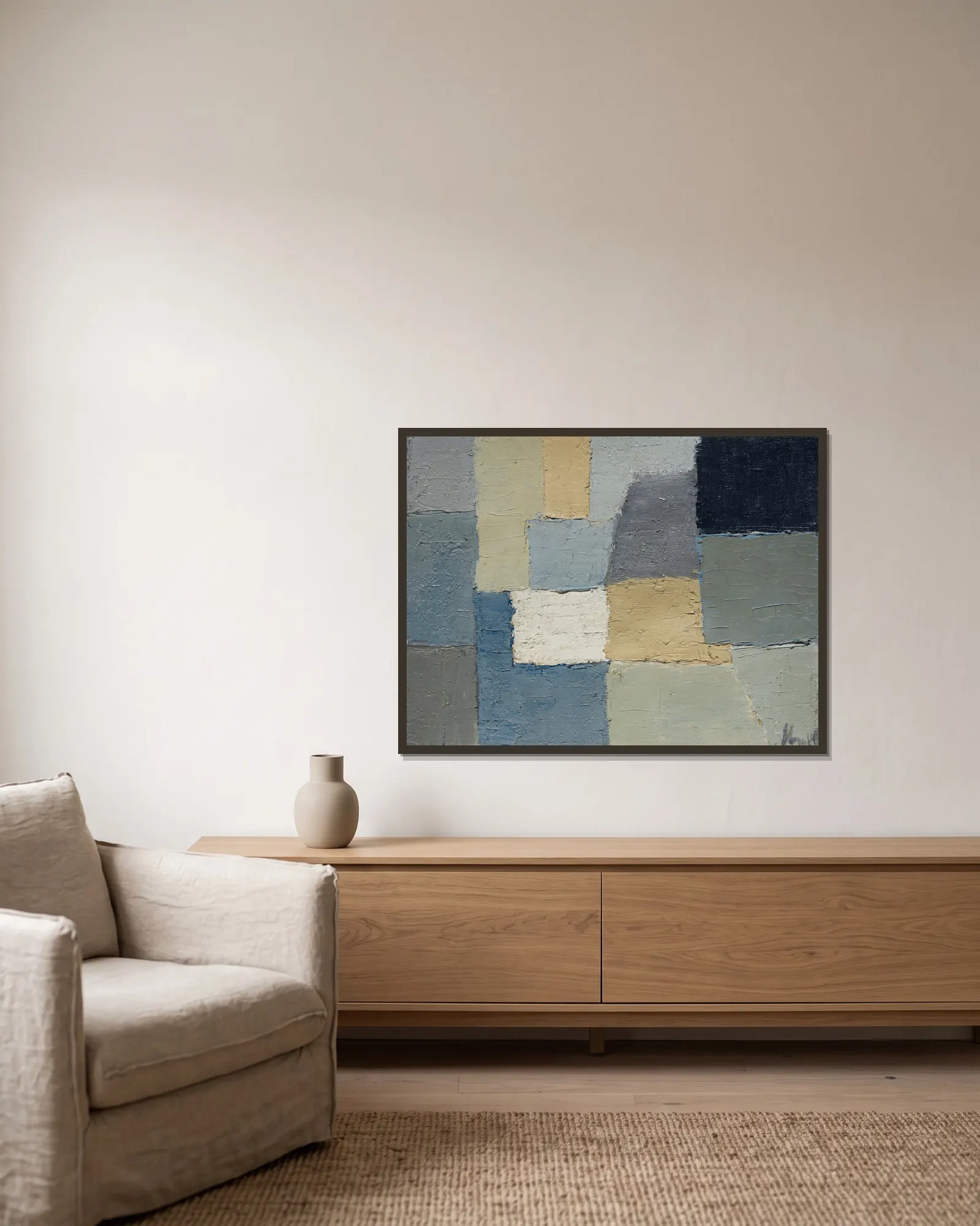 Composition, 1950 av Nicolas De Staël inramad på en vägg