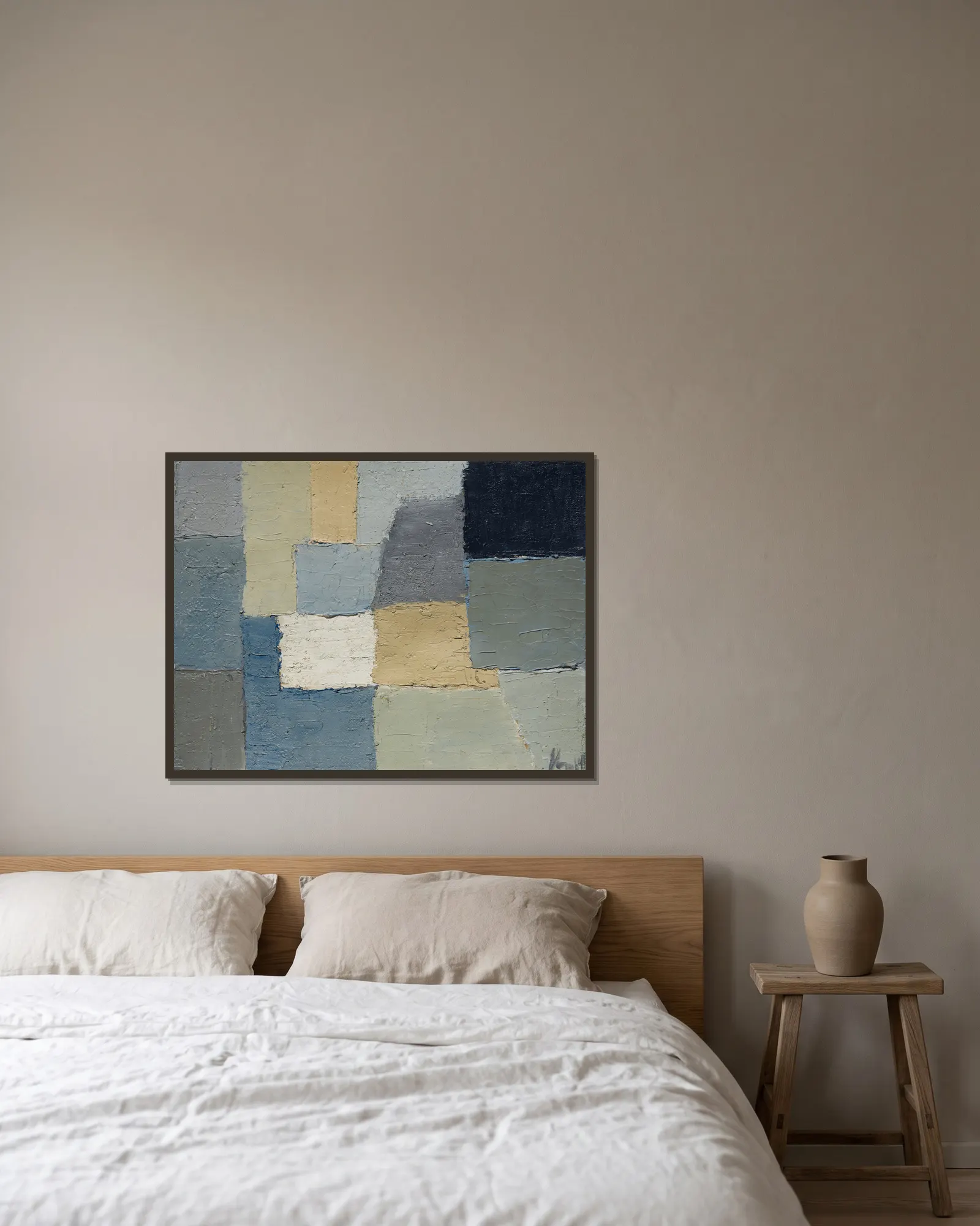 Composition, 1950 av Nicolas De Staël inramad på en vägg