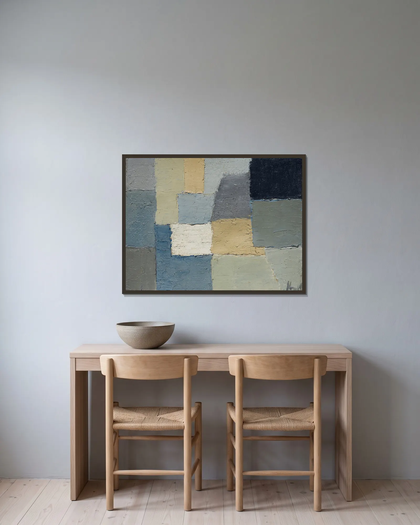 Composition, 1950 av Nicolas De Staël inramad på en vägg