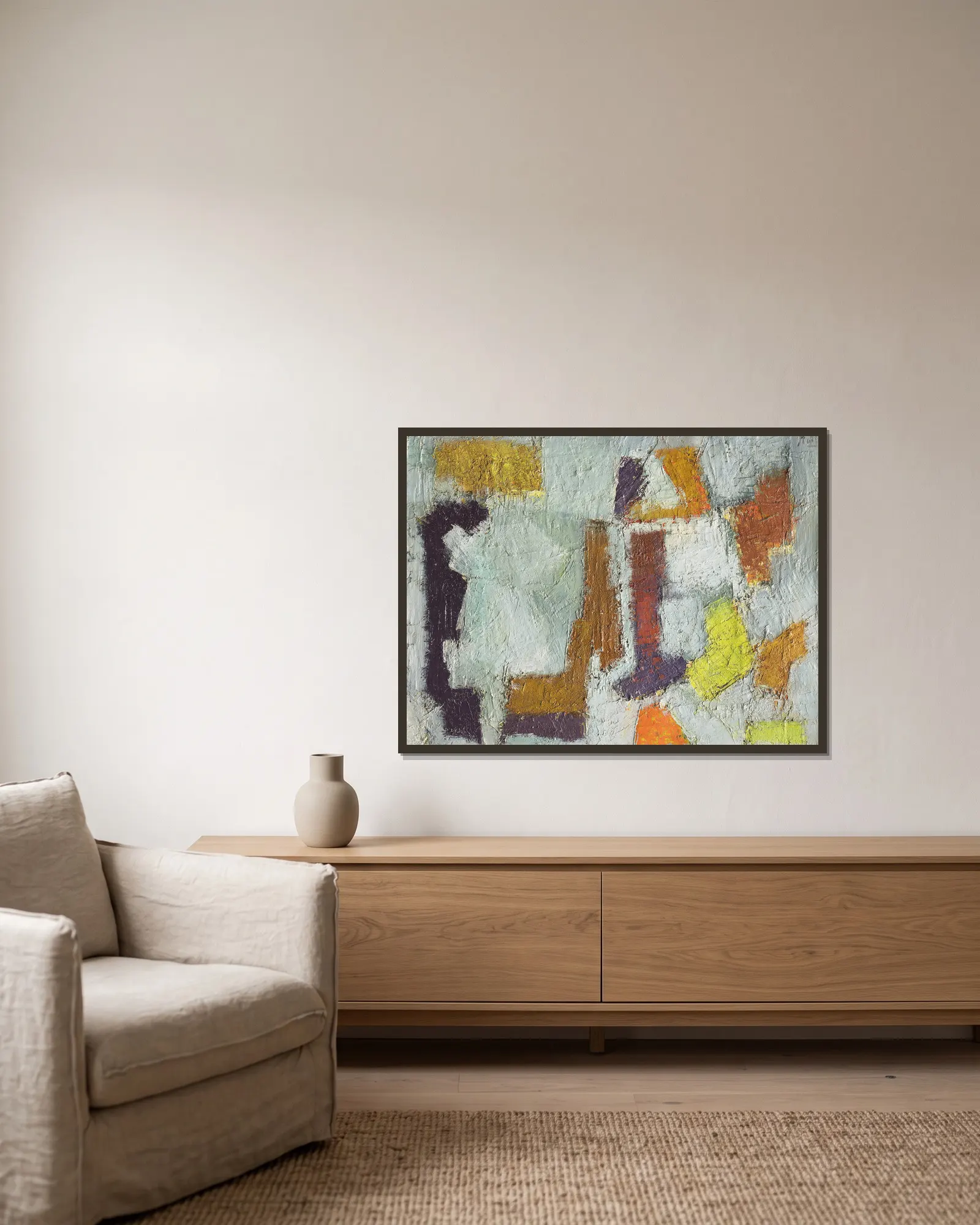 Composition, 1949 – nr 1 av Nicolas De Staël inramad på en vägg