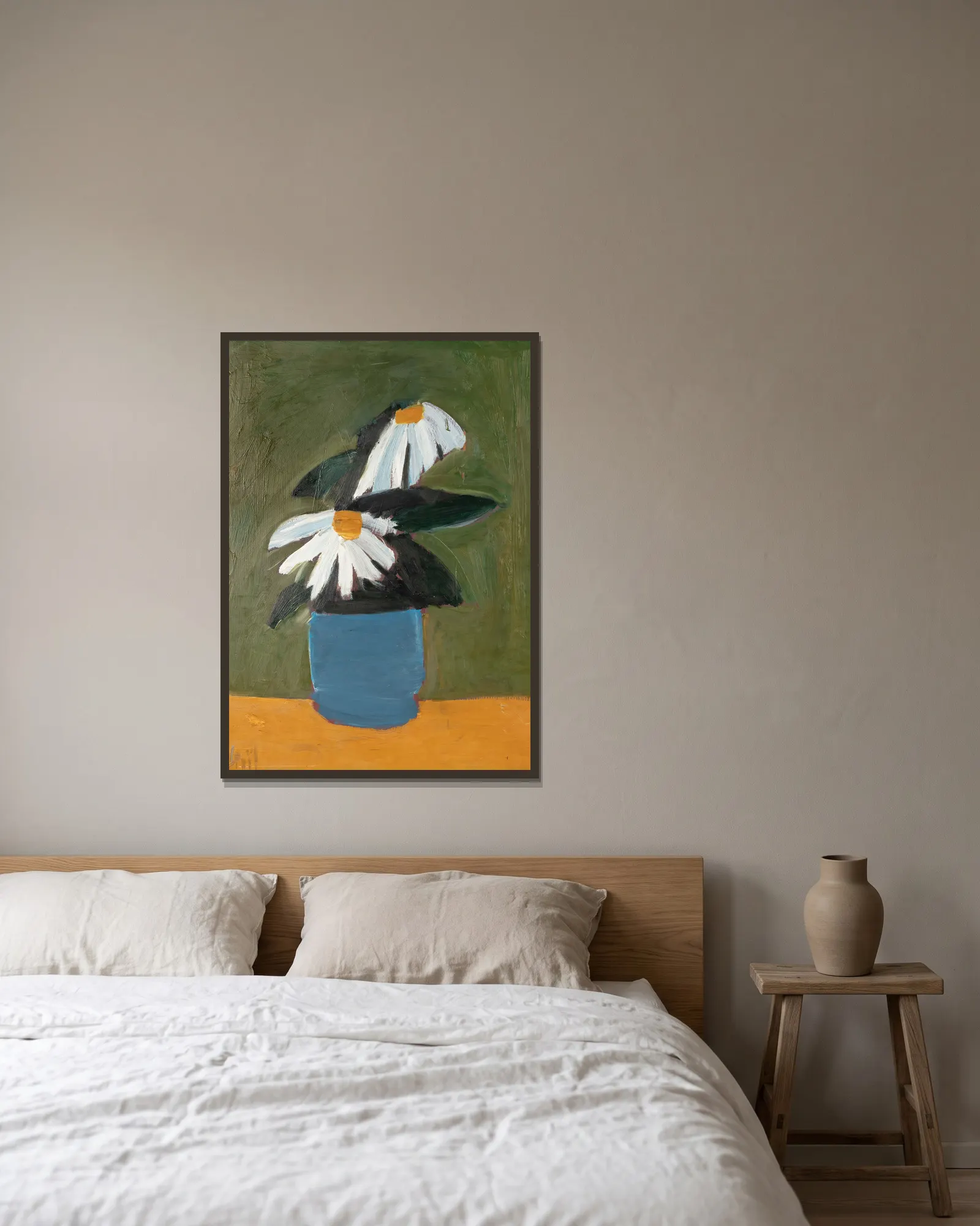 Fleurs au pot bleu av Nicolas De Staël inramad på en vägg
