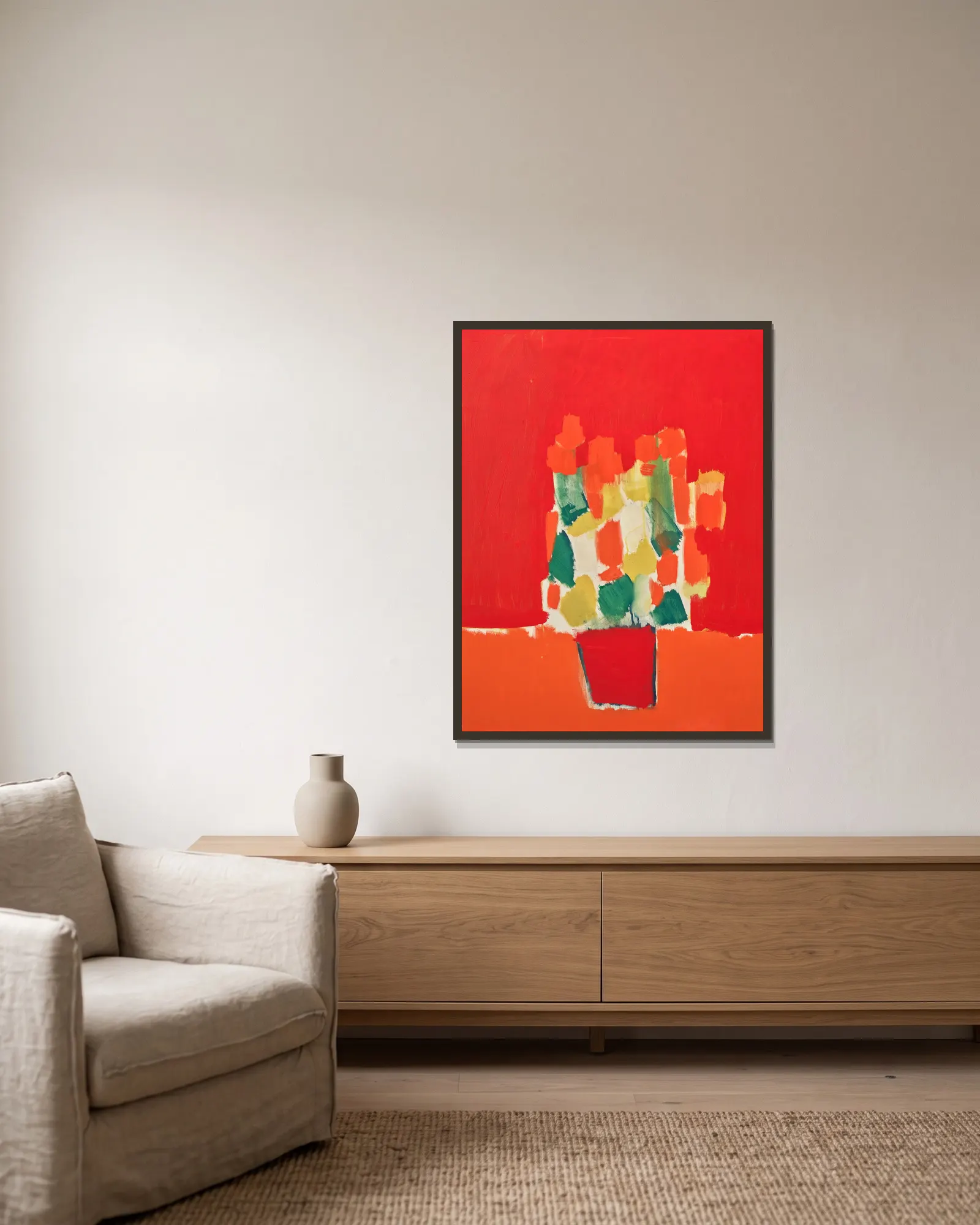 Fleurs rouges av Nicolas De Staël inramad på en vägg