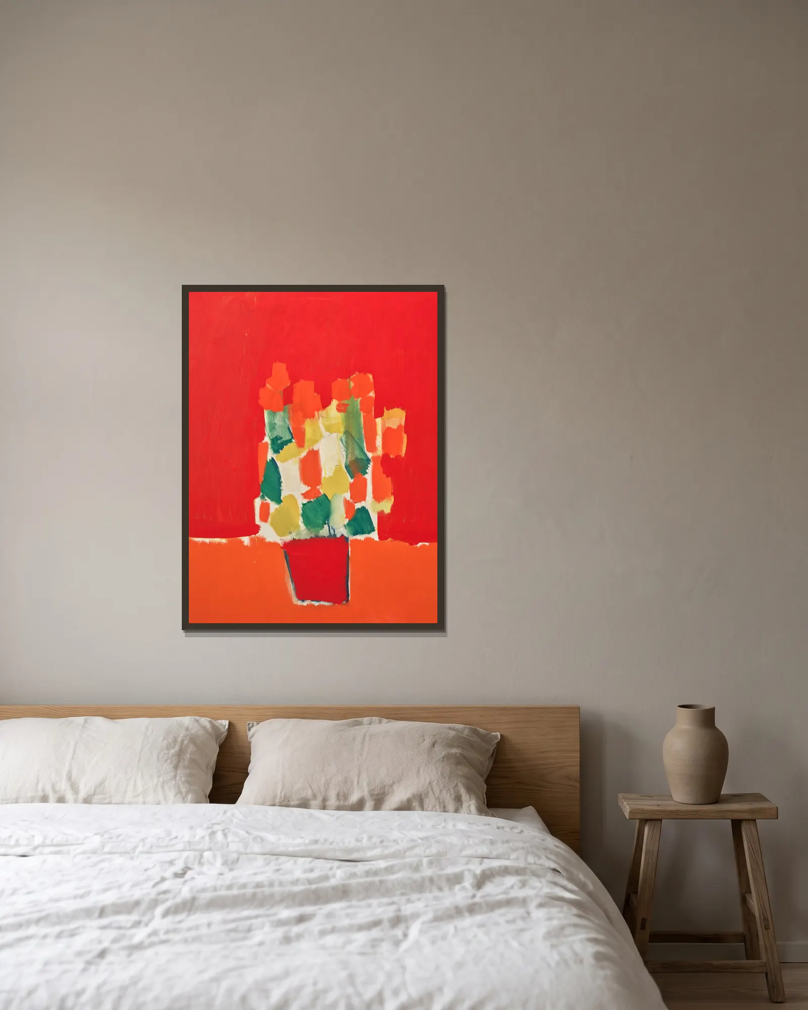 Fleurs rouges av Nicolas De Staël inramad på en vägg