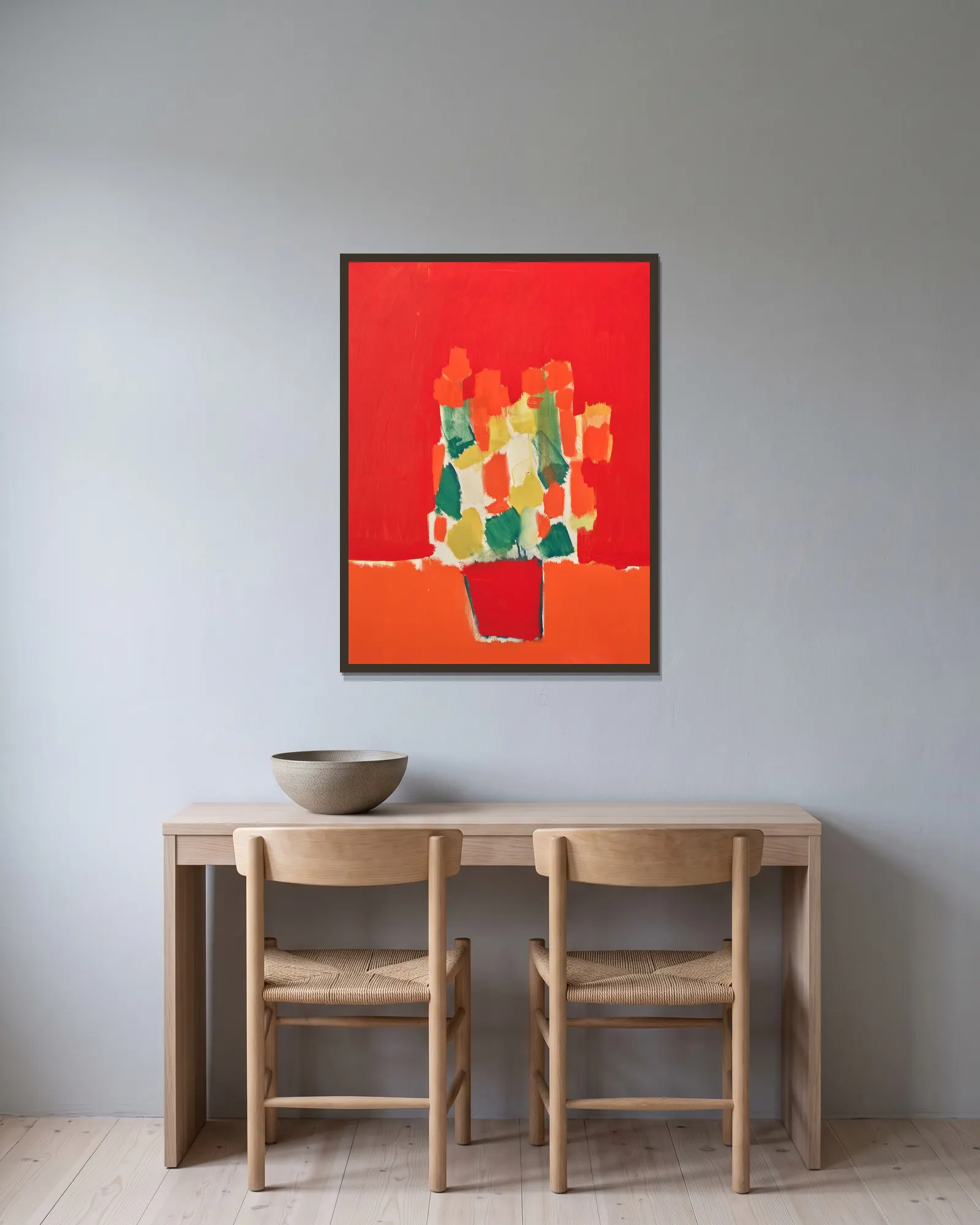 Fleurs rouges av Nicolas De Staël inramad på en vägg