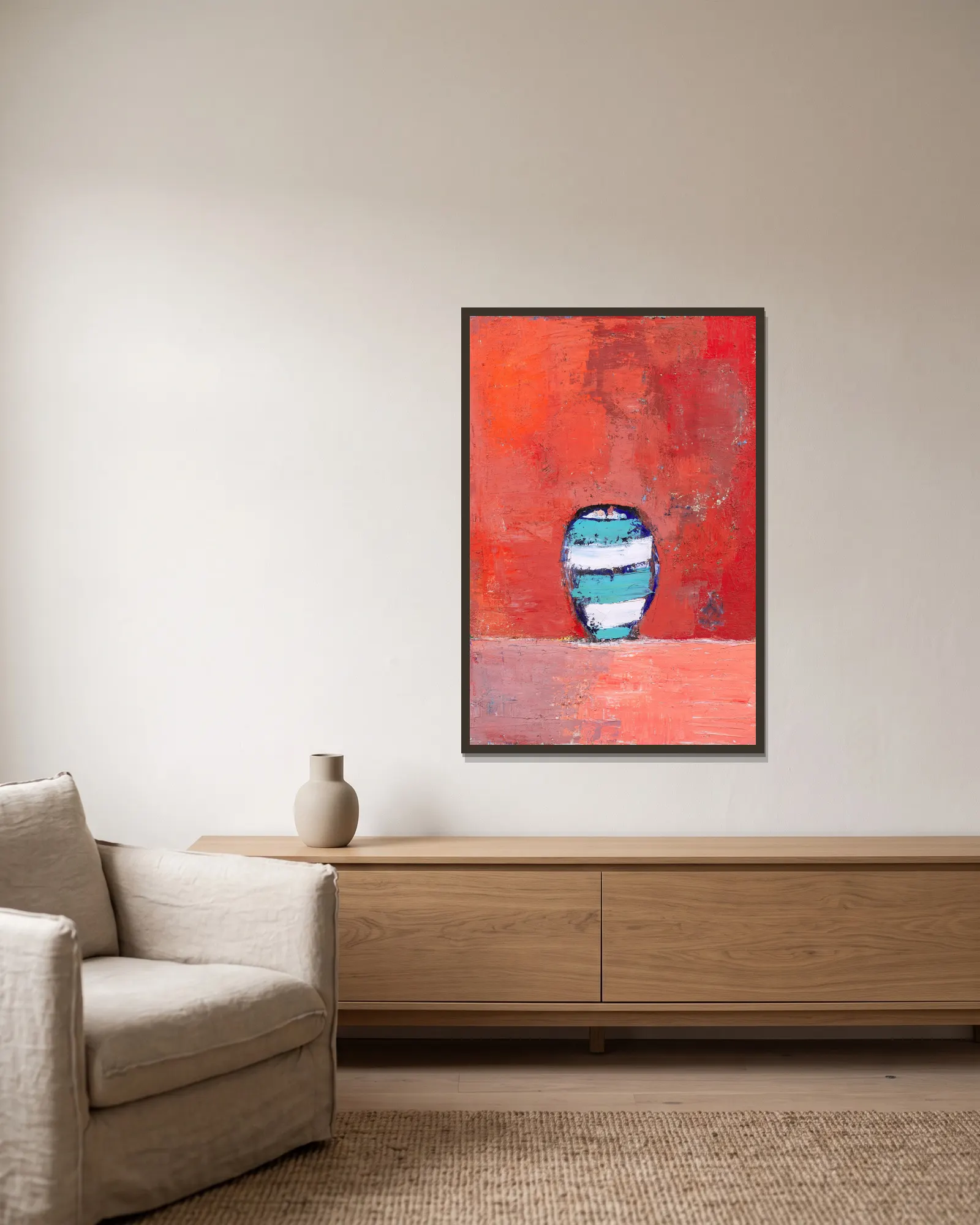 Pot à raies av Nicolas De Staël inramad på en vägg