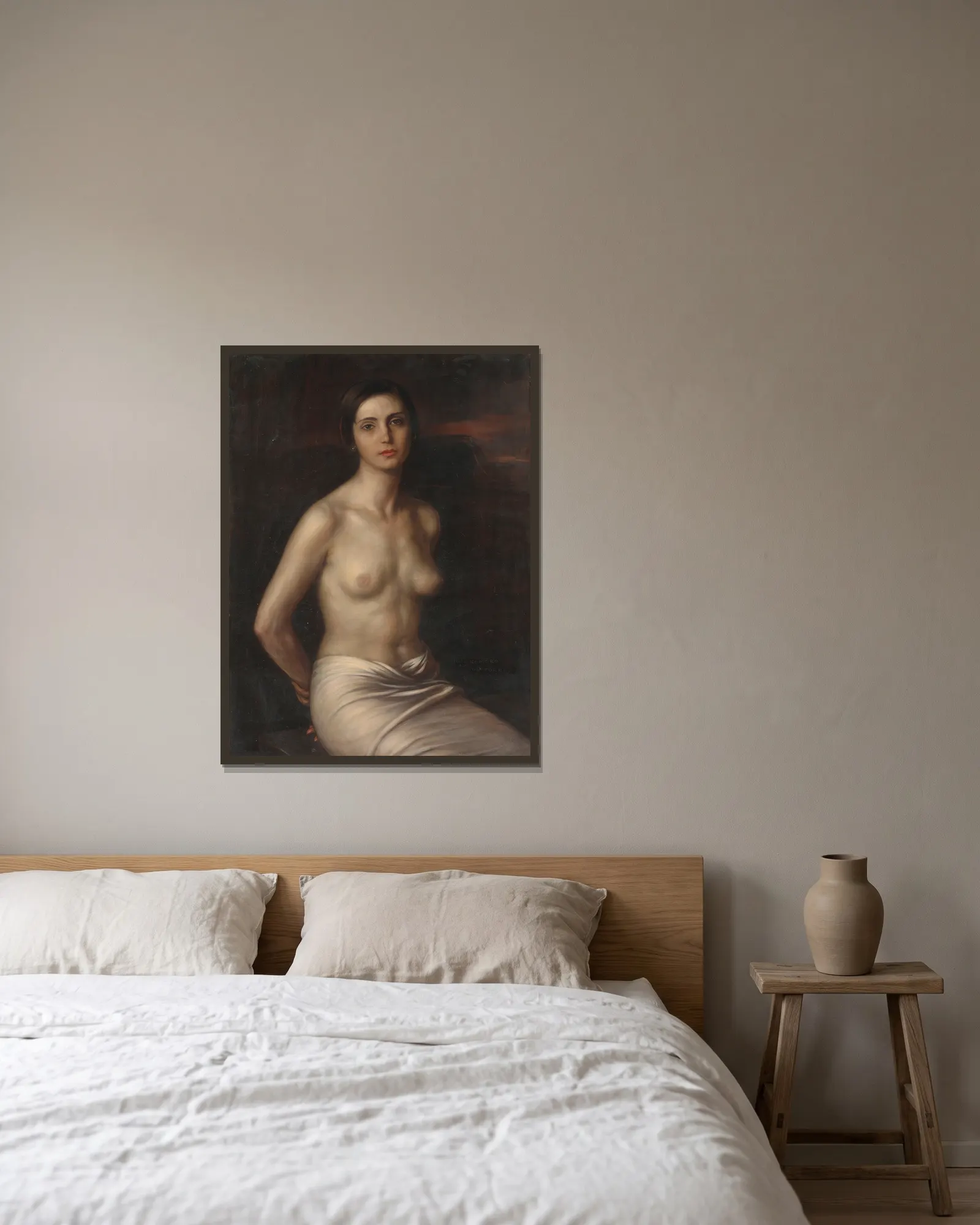 The slave av Julio Romero De Torres inramad på en vägg