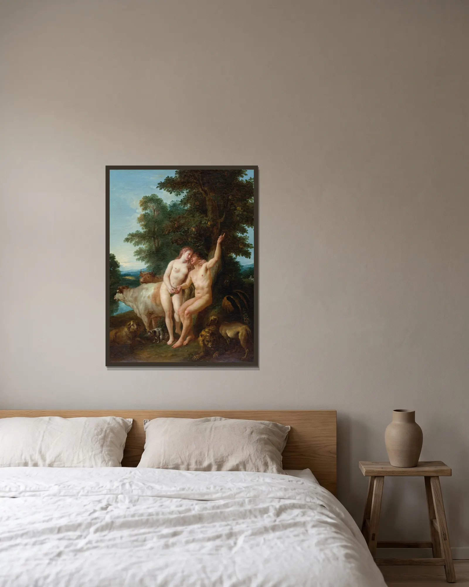Adam and Eve av Jean-François de Troy inramad på en vägg