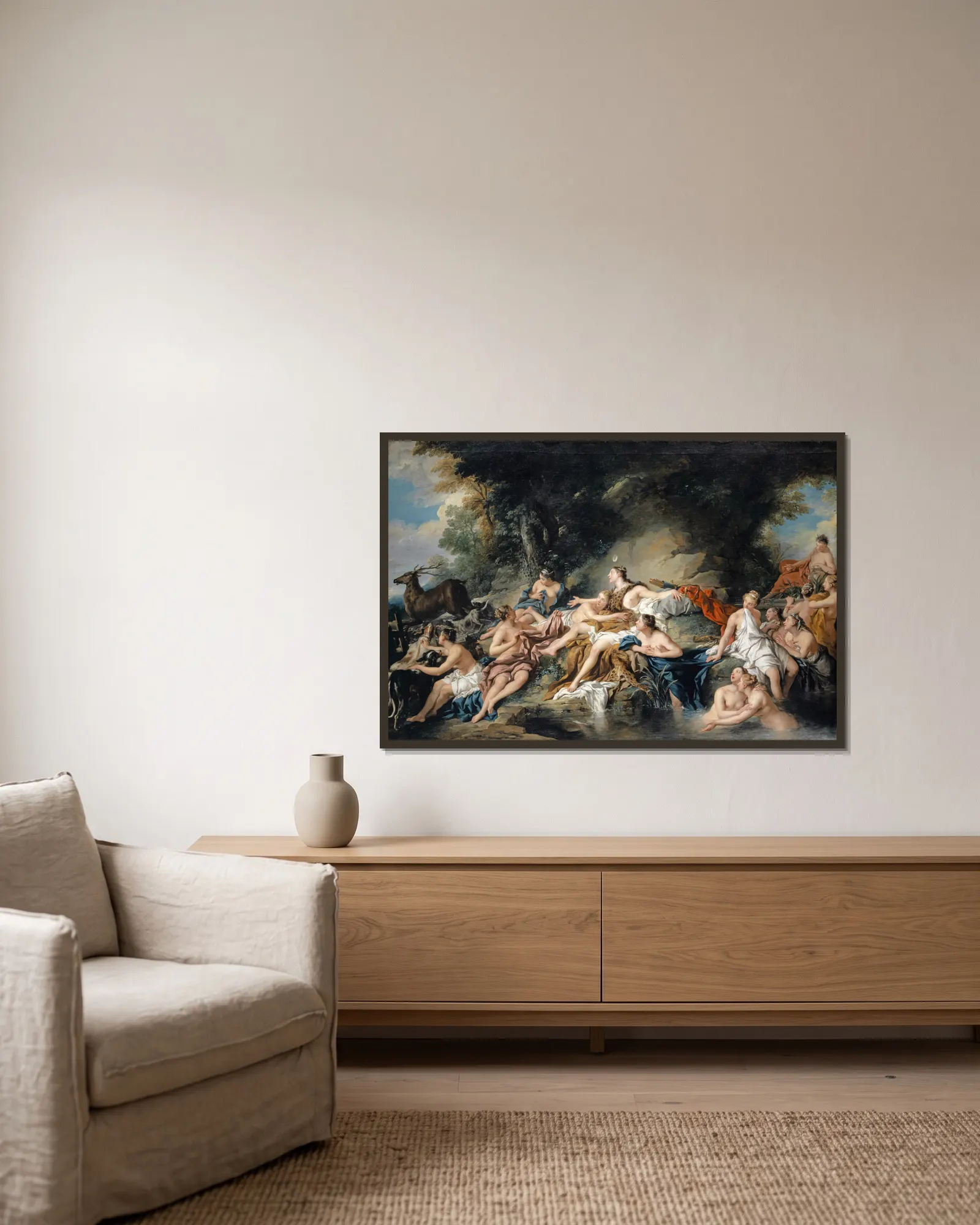 Diana and Actaeon av Jean-François de Troy inramad på en vägg