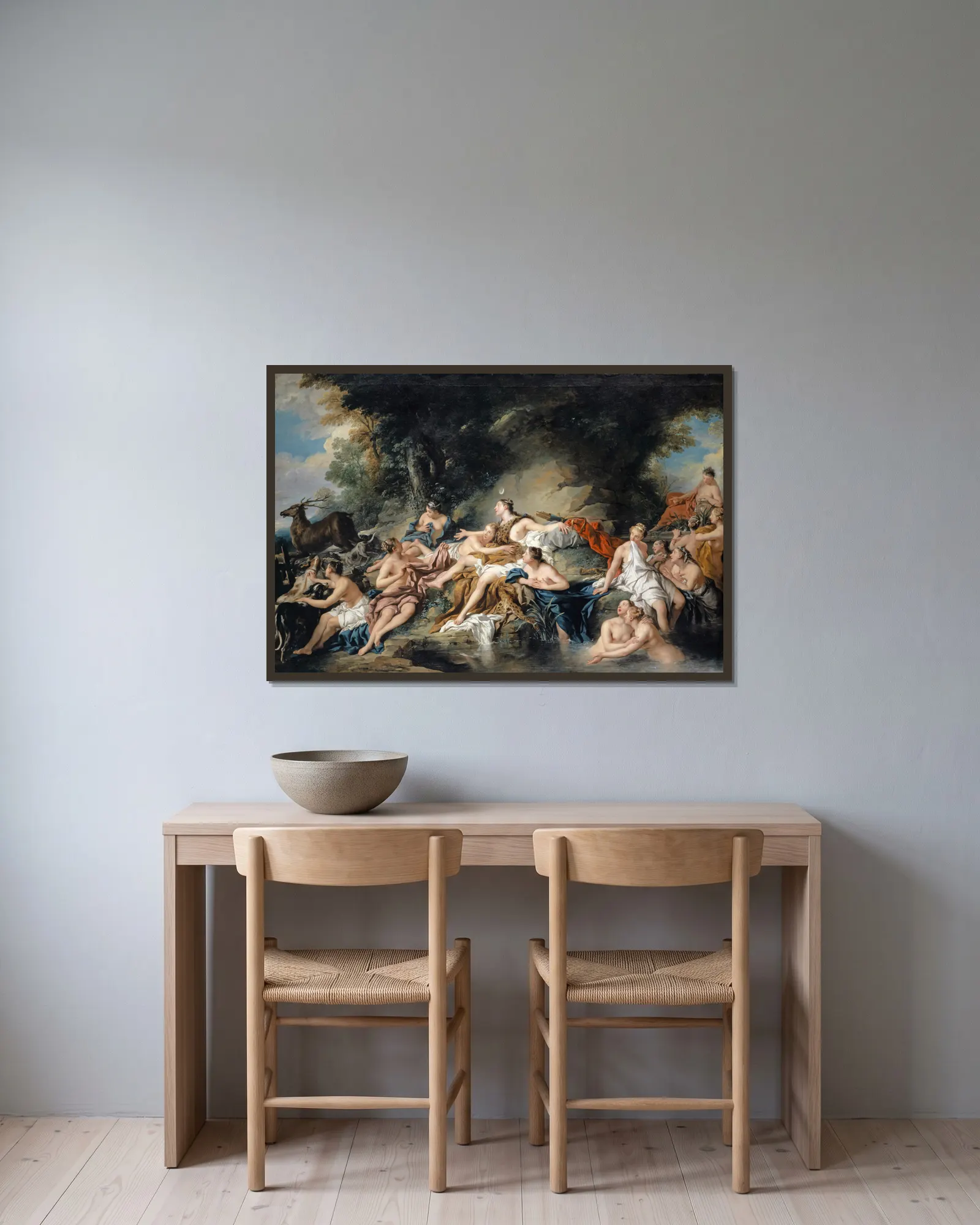 Diana and Actaeon av Jean-François de Troy inramad på en vägg