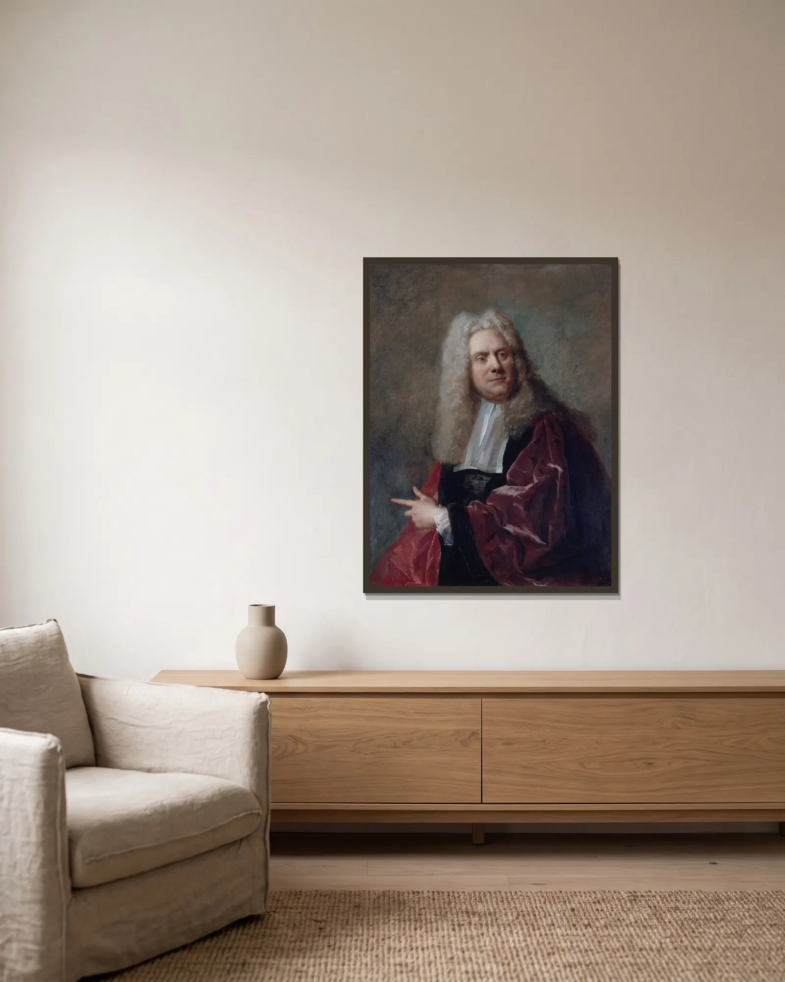 Portrait d’un échevin av Jean-François de Troy inramad på en vägg