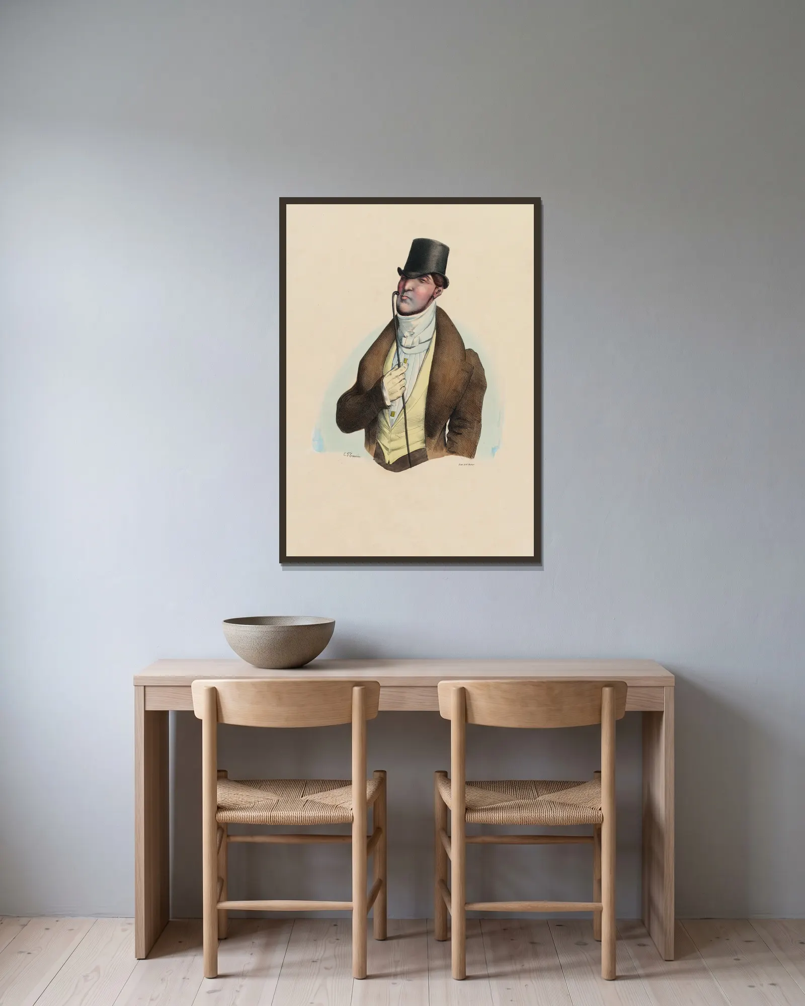 Fashionable av Charles-Joseph Traviès de Villers inramad på en vägg