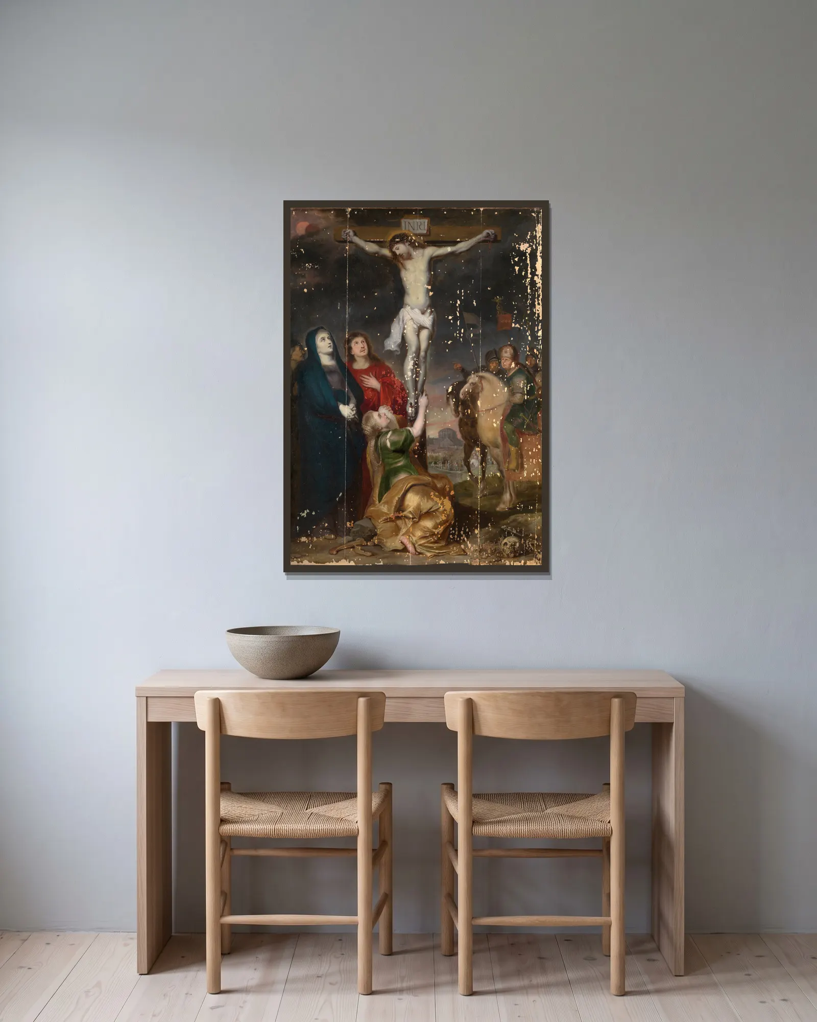 Calvary av Cornelis de Vos inramad på en vägg